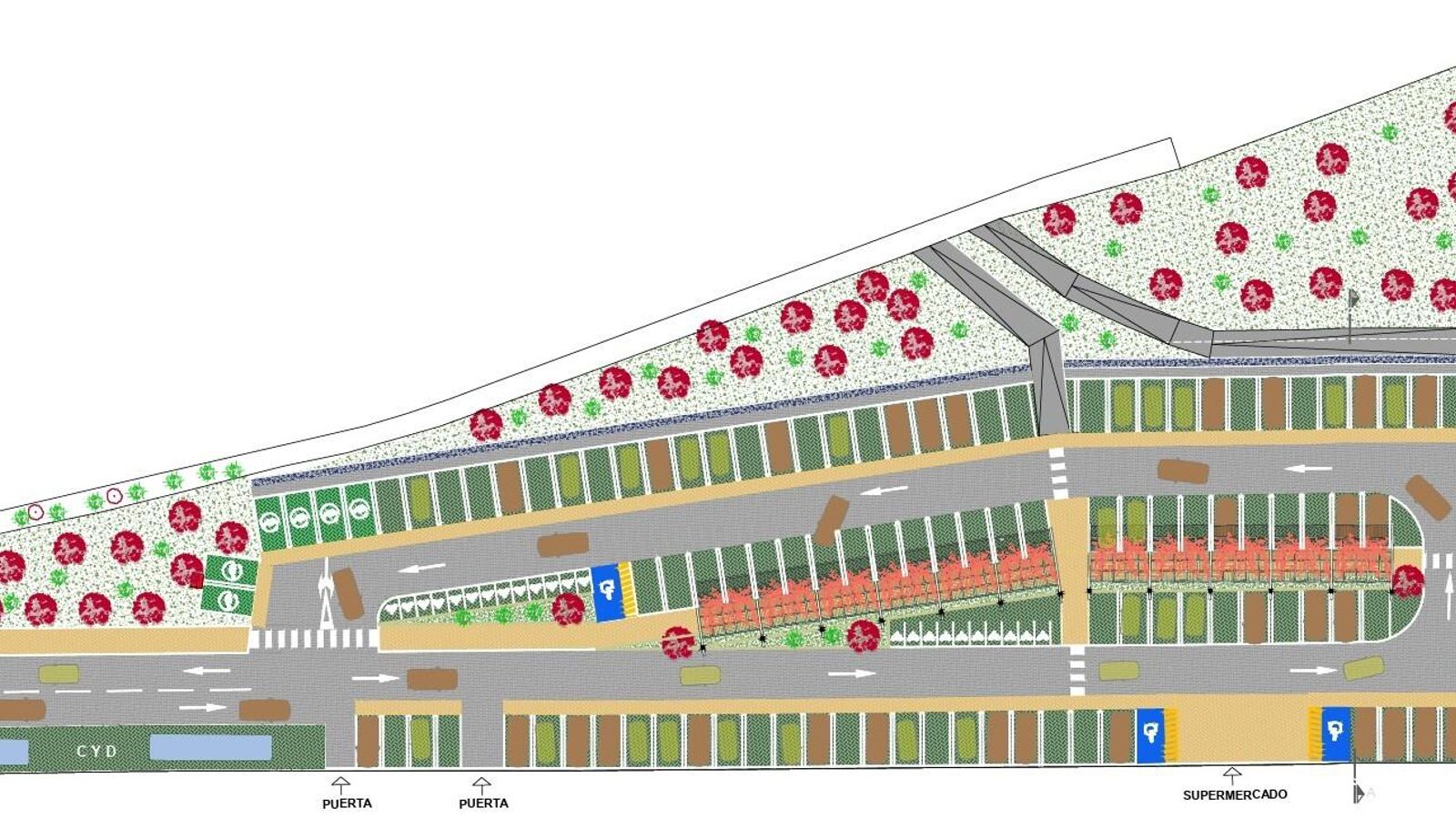 Plano del aparcamiento táctico previsto en la avenida Rafael Alberti de San Fernando.