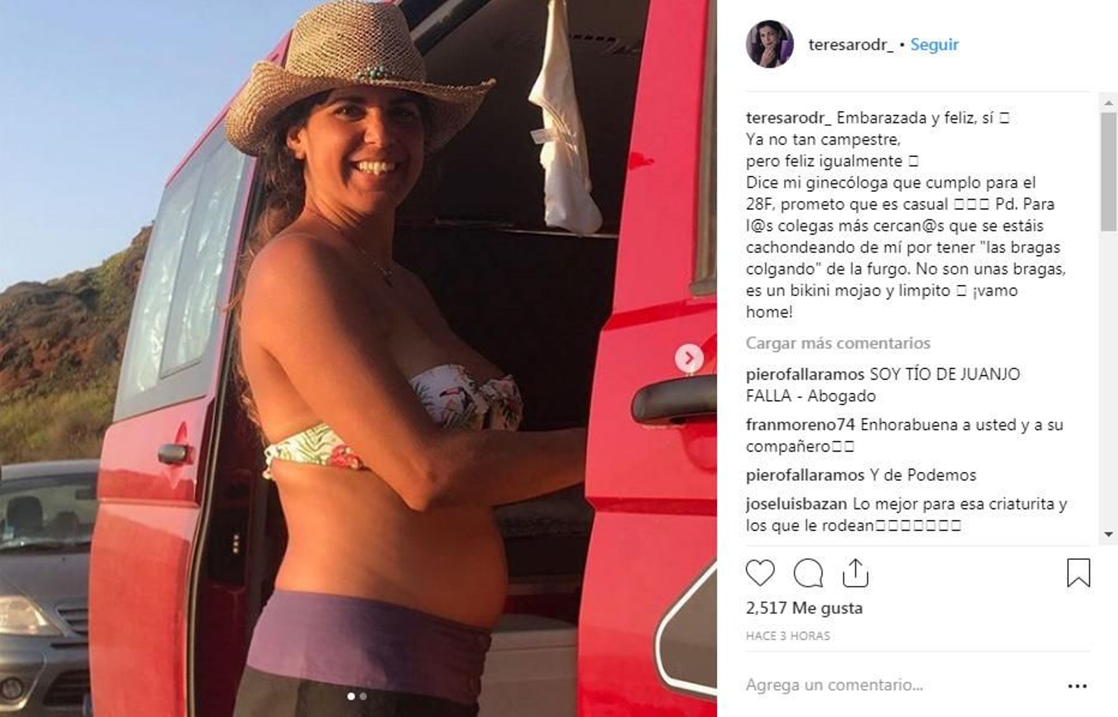 Teresa Rodríguez comunicó su embarazo en su cuenta de Instagram.