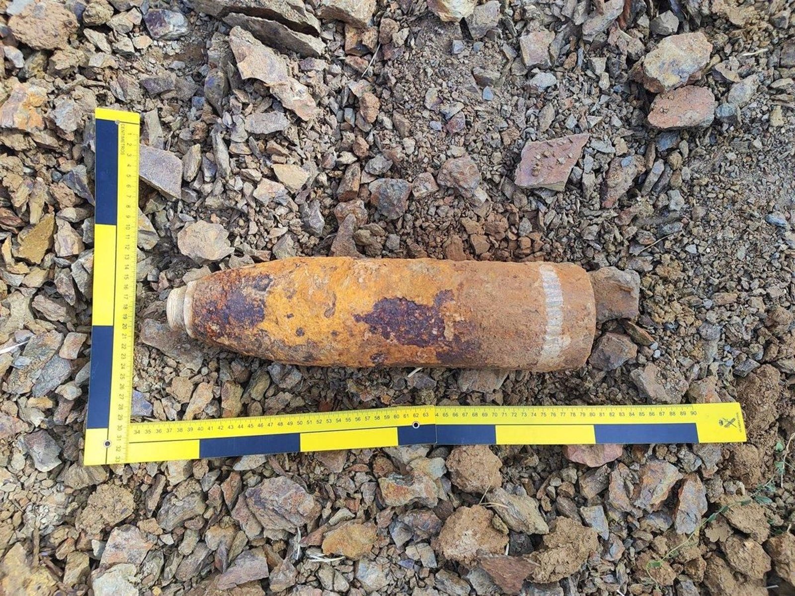 Proyectil de la Guerra Civil hallado en las excavaciones de una obra en La Granjuela, Córdoba.