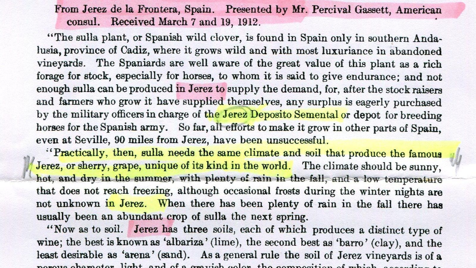 Informe del cónsul Perceval Gasett sobre la sulla, 1912.