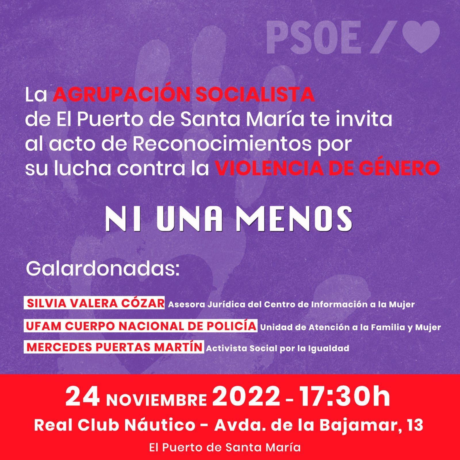 El PSOE reconoce la labor de dos portuenses contra la violencia de género.