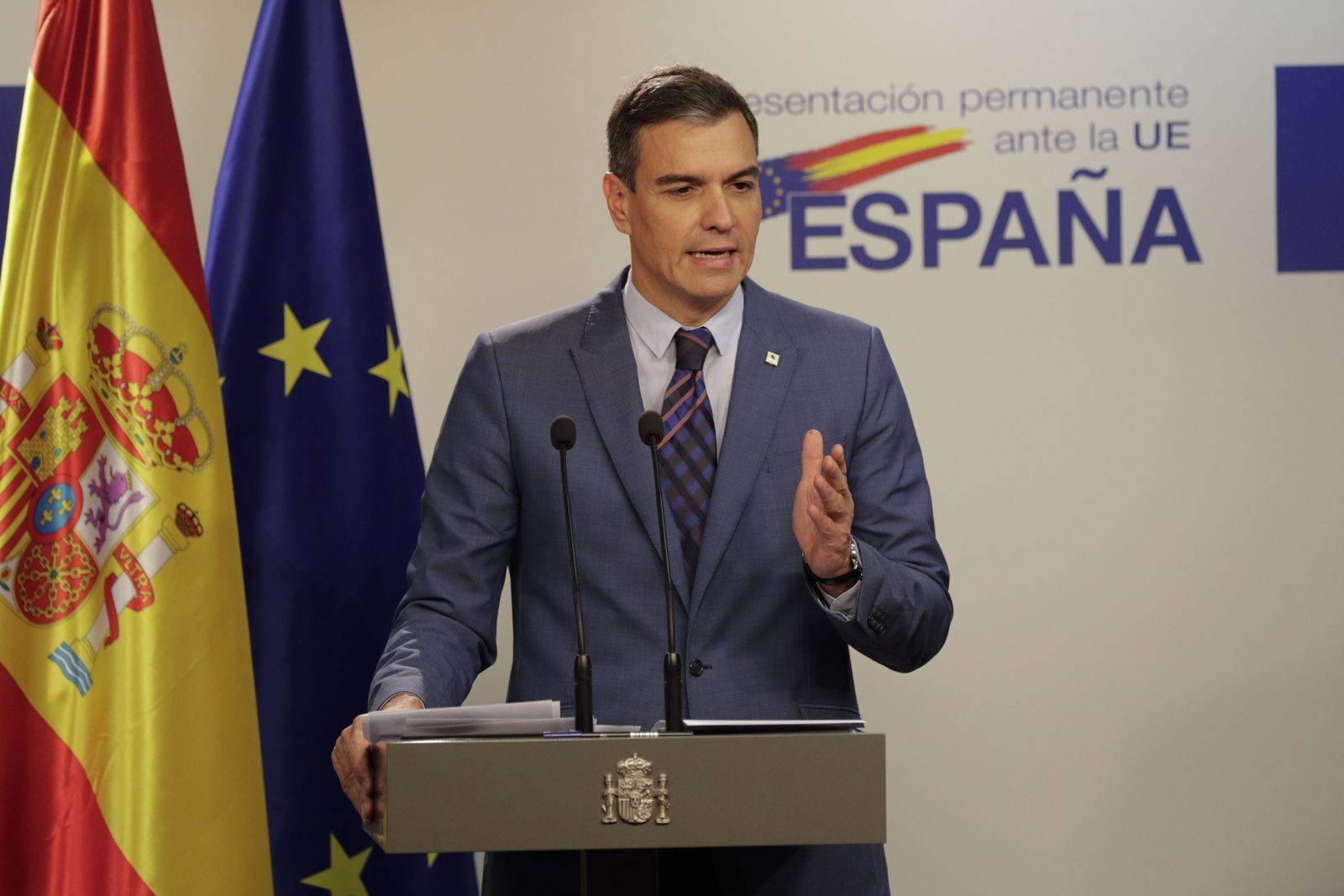 Pedro Sánchez valora los acuerdos del Consejo Europeo, este viernes en Bruselas.