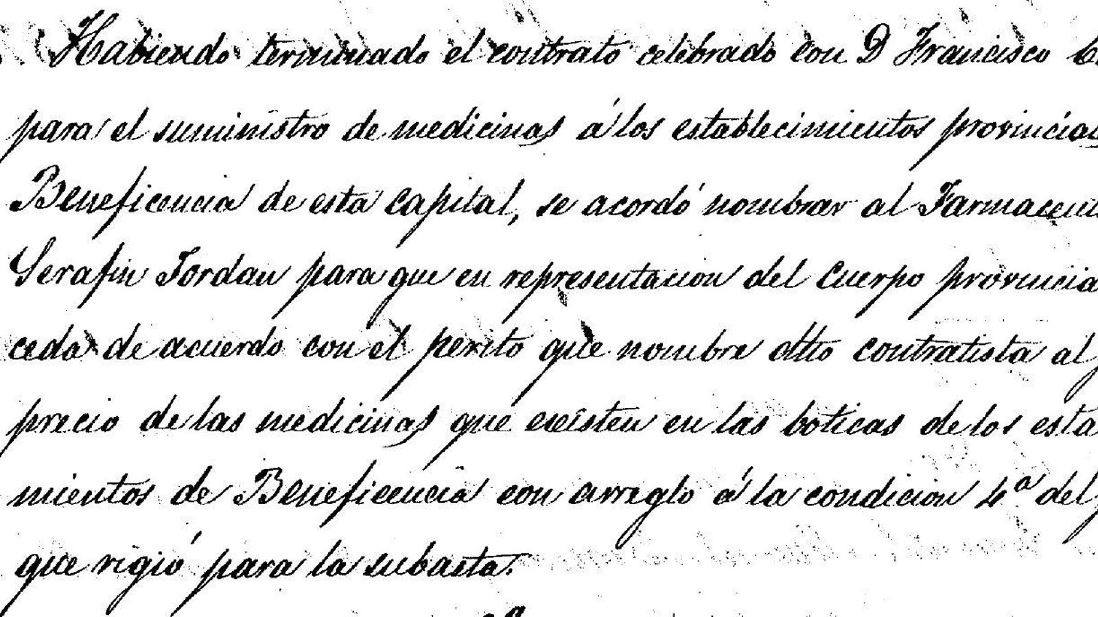 Contrato de suministro de medicinas a  los centros de Beneficencia de la provincia.