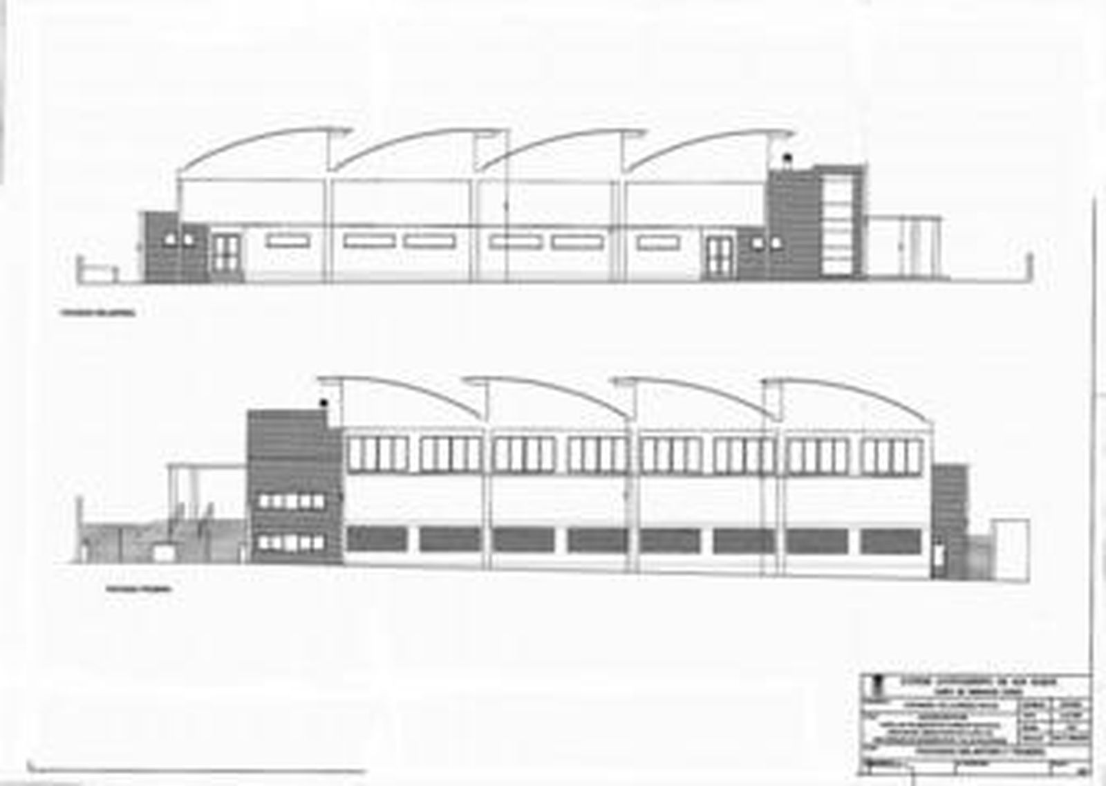 Reproducción del plano con el alzado general del futuro pabellón deportivo de San Enrique.