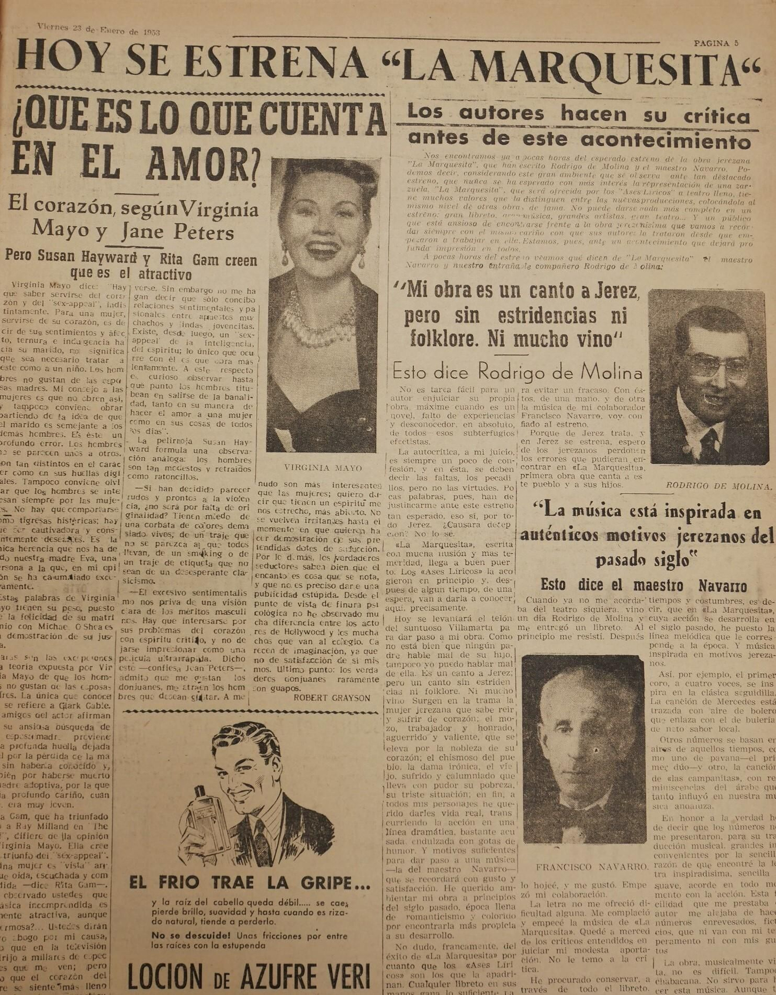 Recortes de periódicos de la época con el estreno de 'La Marquesita' en Jerez.