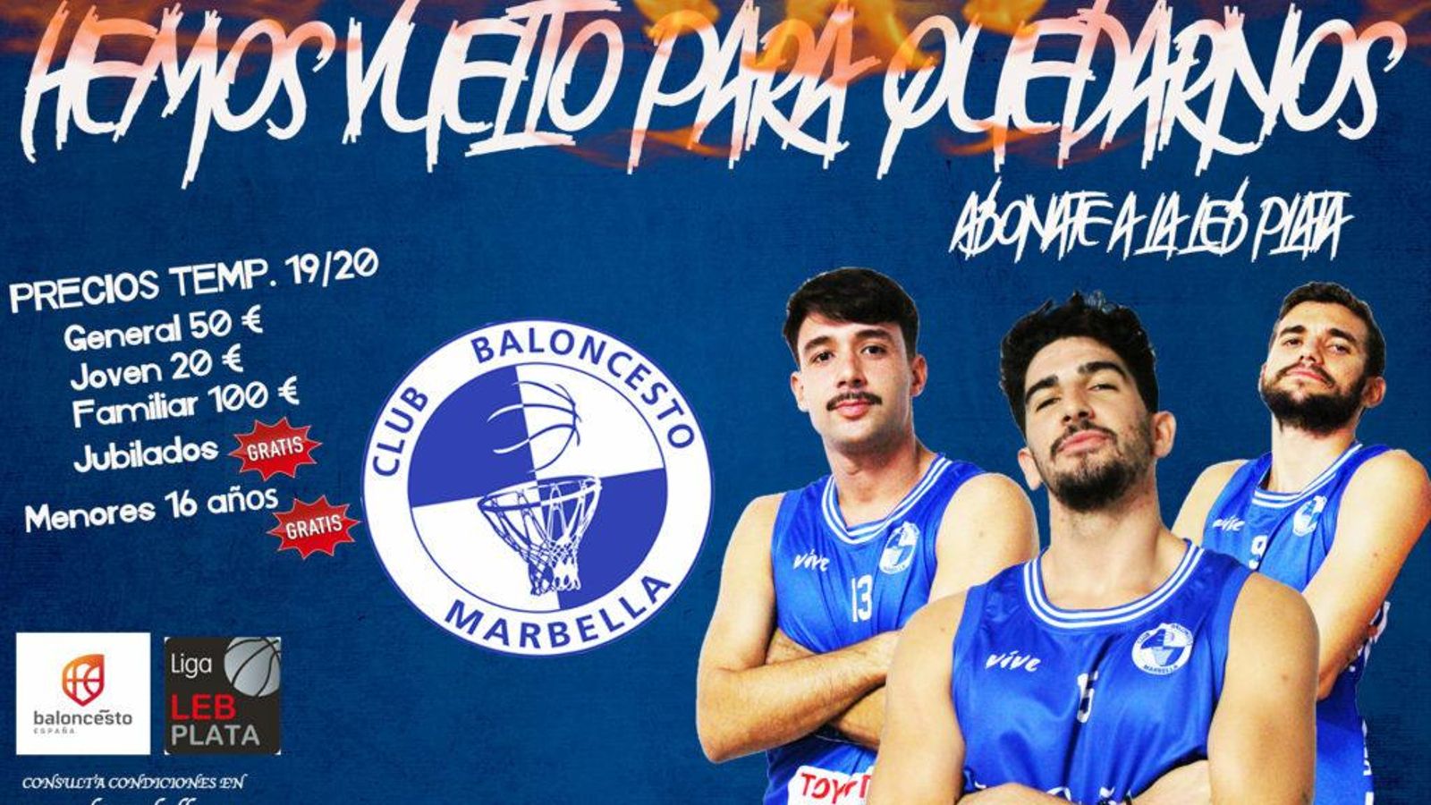 Lema y precios de los abonos del CB Marbella para la próxima temporada.