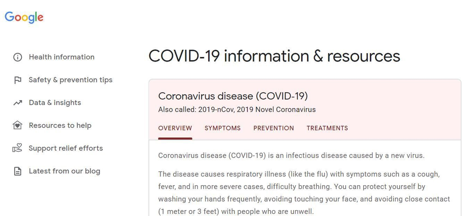 La página web de Google dedicada al coronavirus está disponible, por el momento, solo en Estados Unidos.