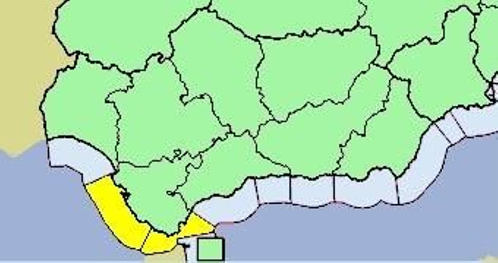 El único aviso de la Aemet en Andalucía para este miércoles será la alerta amarilla en la costa gaditana por fuerte viento.