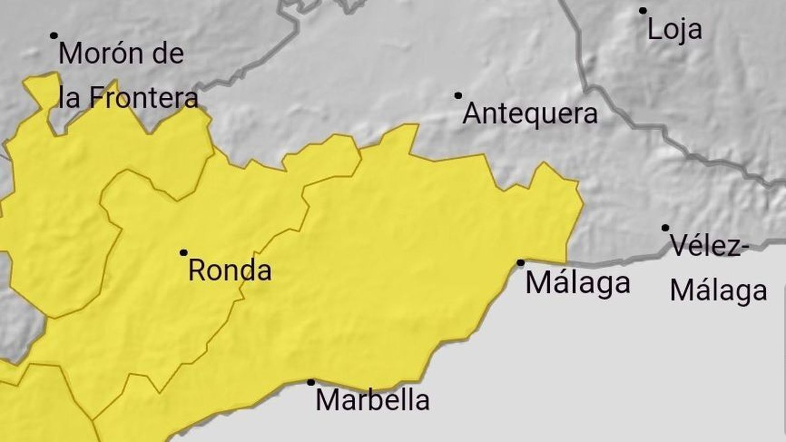 Mapa de la Aemet con los avisos amarillos por lluvias