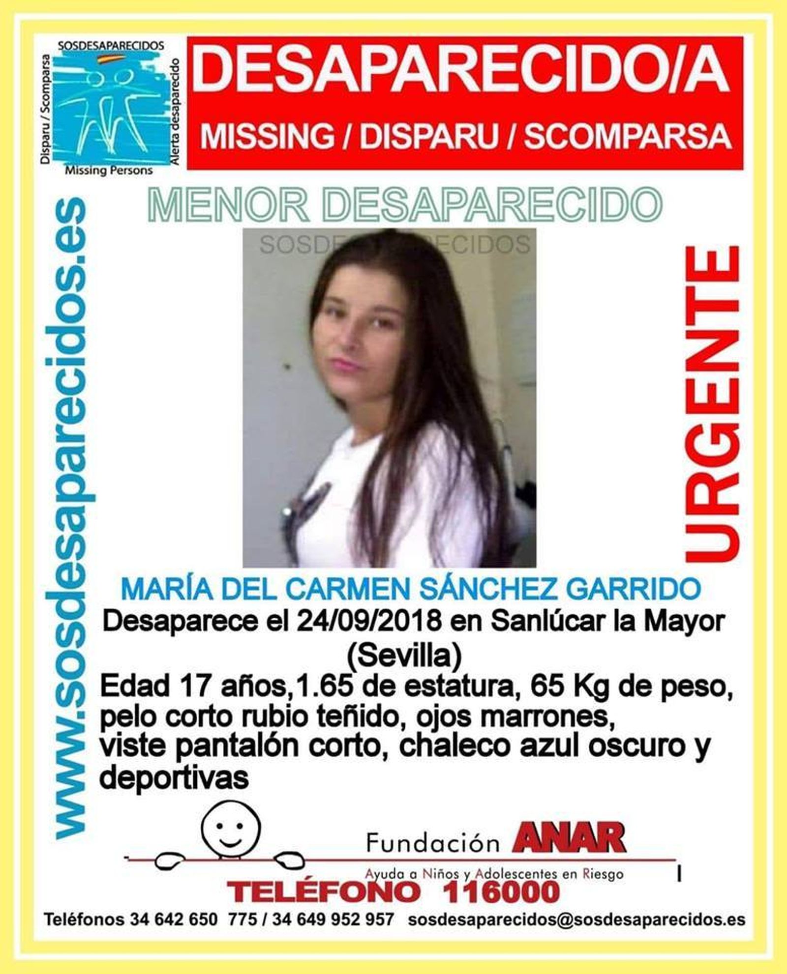 El cartel difundido por SOS Desaparecidos y la Guardia Civil.