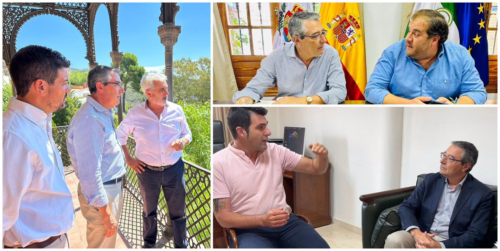 El presidente de la Diputación de Málaga, Francisco Salado, con los alcaldes de Guaro, Ardales y Carratraca.