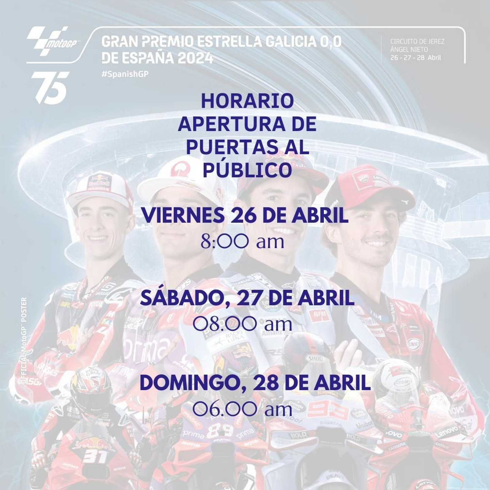 Horario de apertura de puertas del Circuito. Horario de apertura de puertas del Circuito.