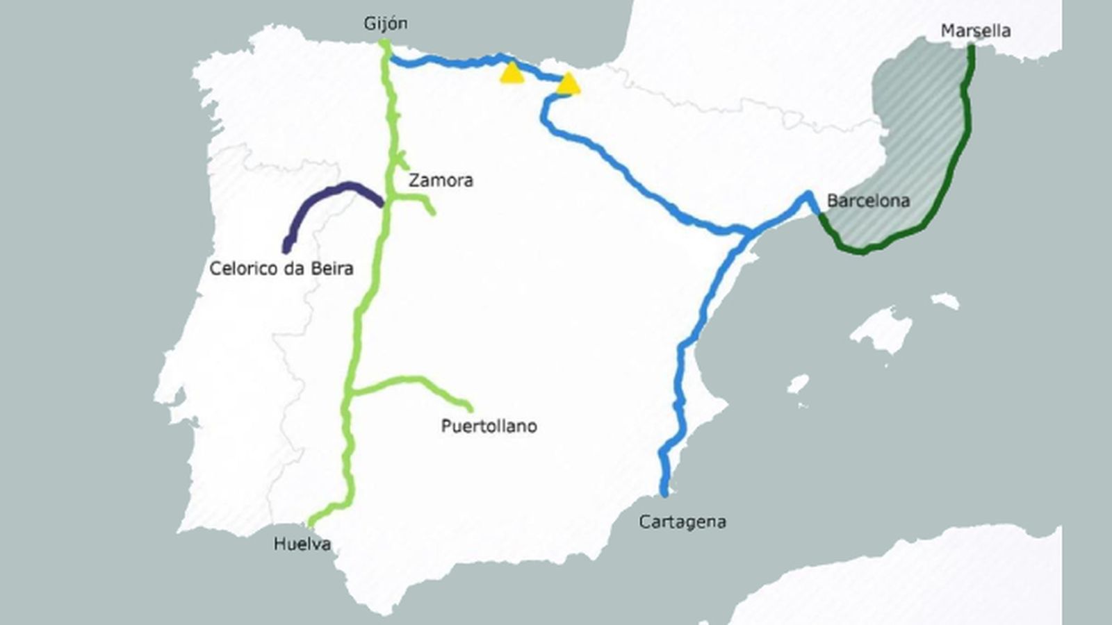 Trazado de los corredores nacionales y sus conexiones internacionales.