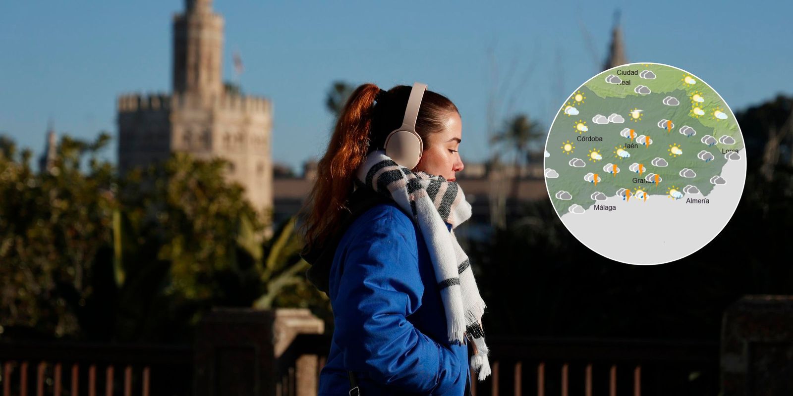 La 'tardebuena' dejará tormentas en Andalucía oriental, mientras que los termómetros seguirán descendiendo durante la semana, con mínima de 3ºC en Sevilla.