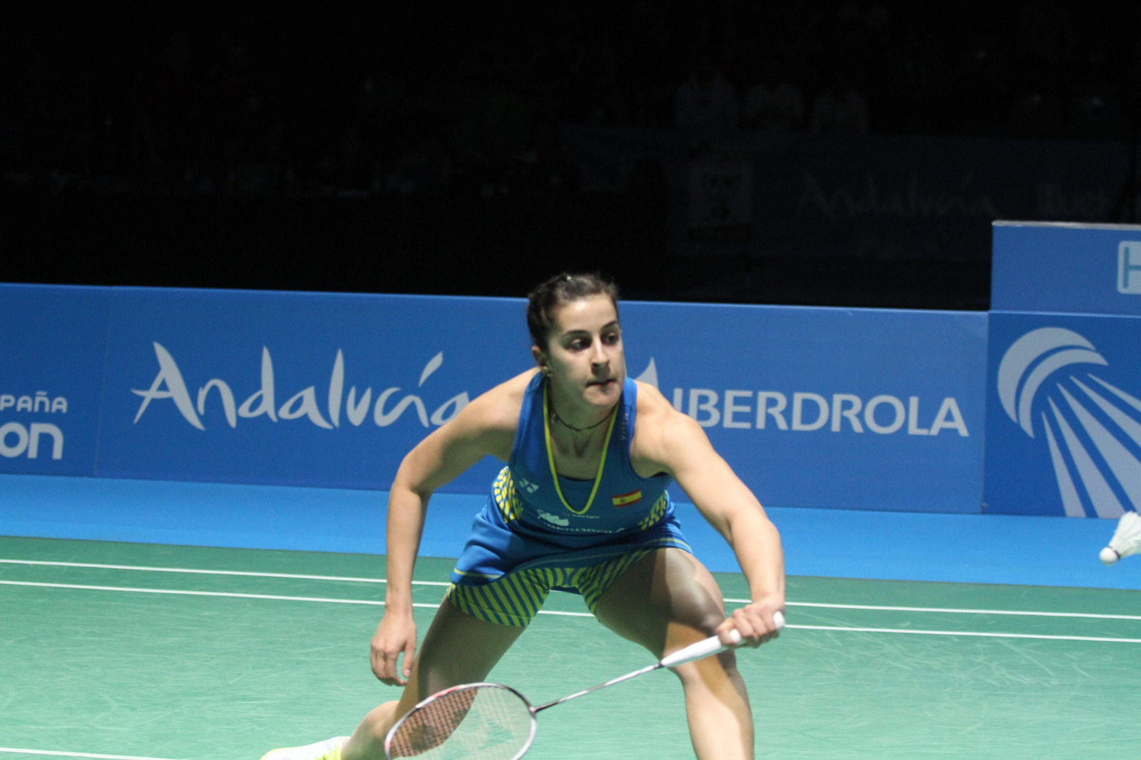 Partido y victoria de Carolina Marín en el Europeo de Bádminton celebrado en Huelva