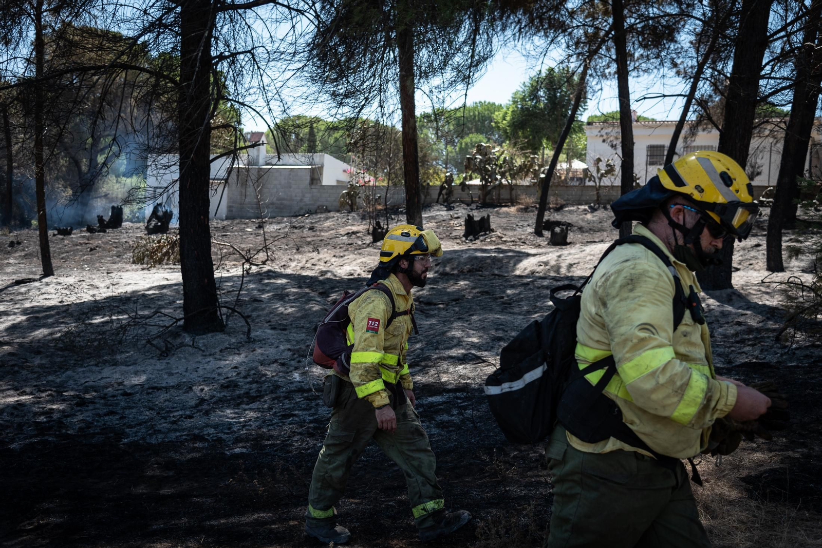 Imágenes de las labores de extinción del incendio de Bonares