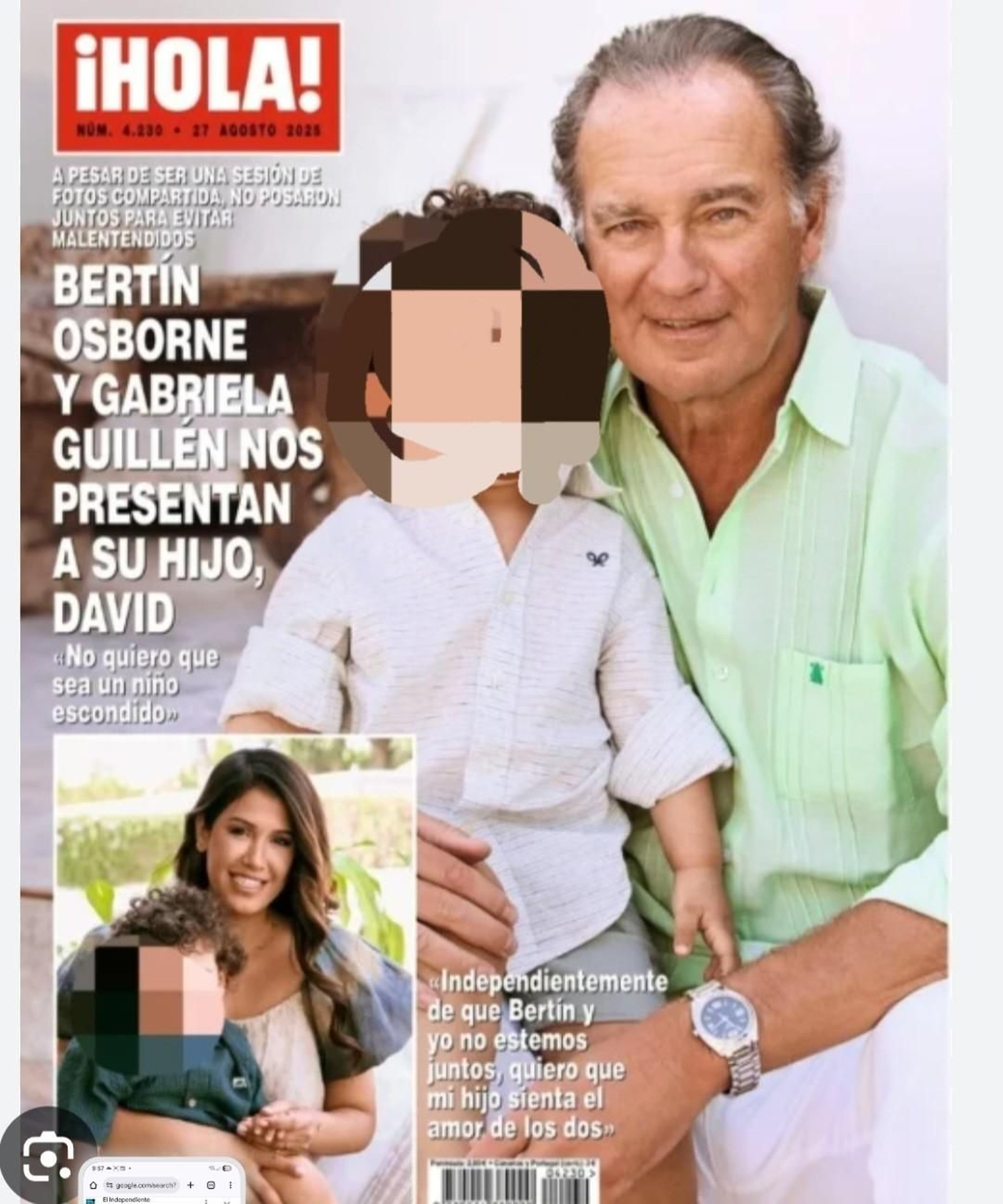 Bertin Osborne en la portada de ¡Hola! con su hijo David (al que le hemos protegido la imagen)