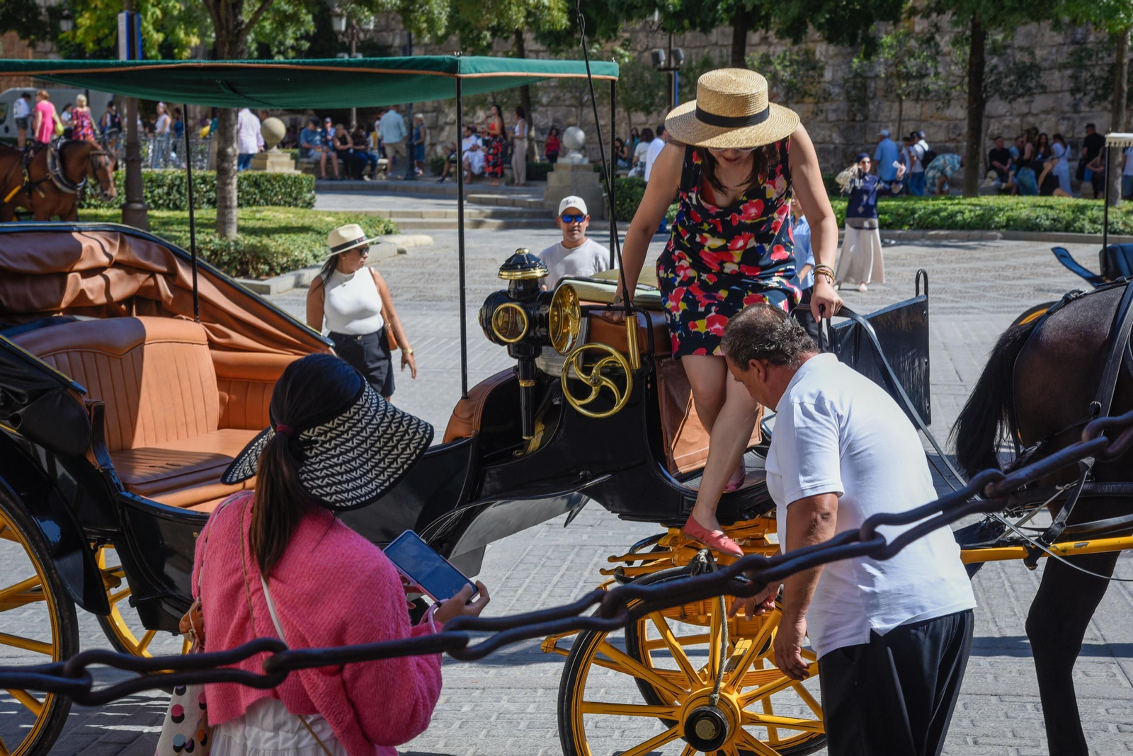 Uno de los coches de caballos existentes en Sevilla.