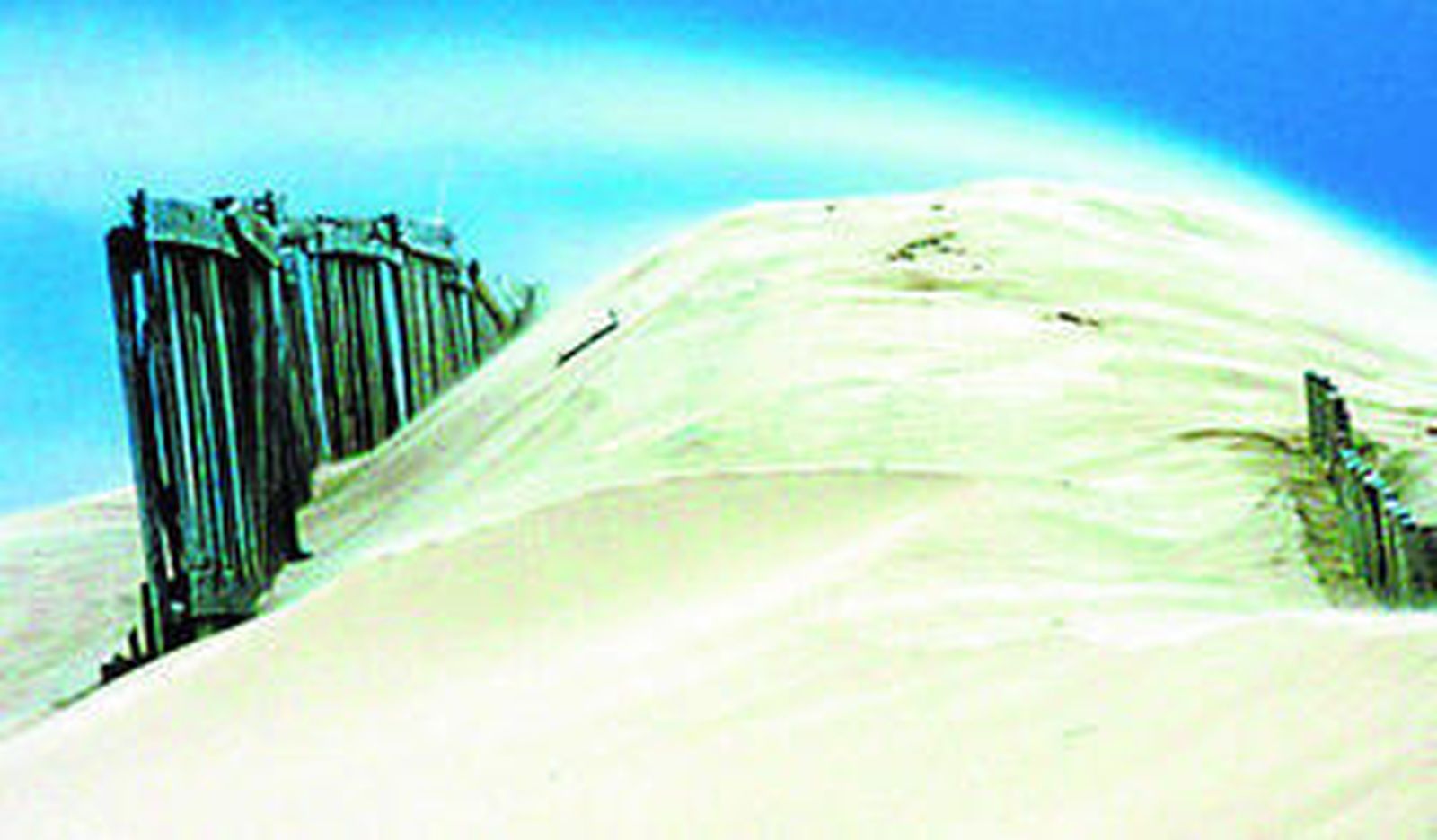 Una duna de la playa de Cortadura azotada por el viento un día de levante.