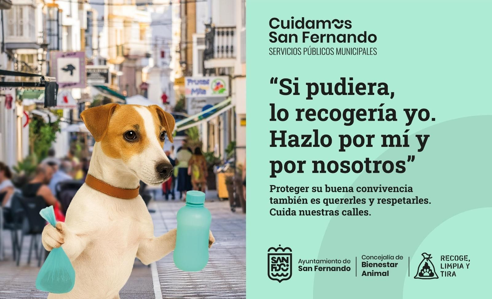 Una de las imagenes de esta simpática campaña, con un bodeguero recogiendo sus residuos con la calle San Rafael de fondo.