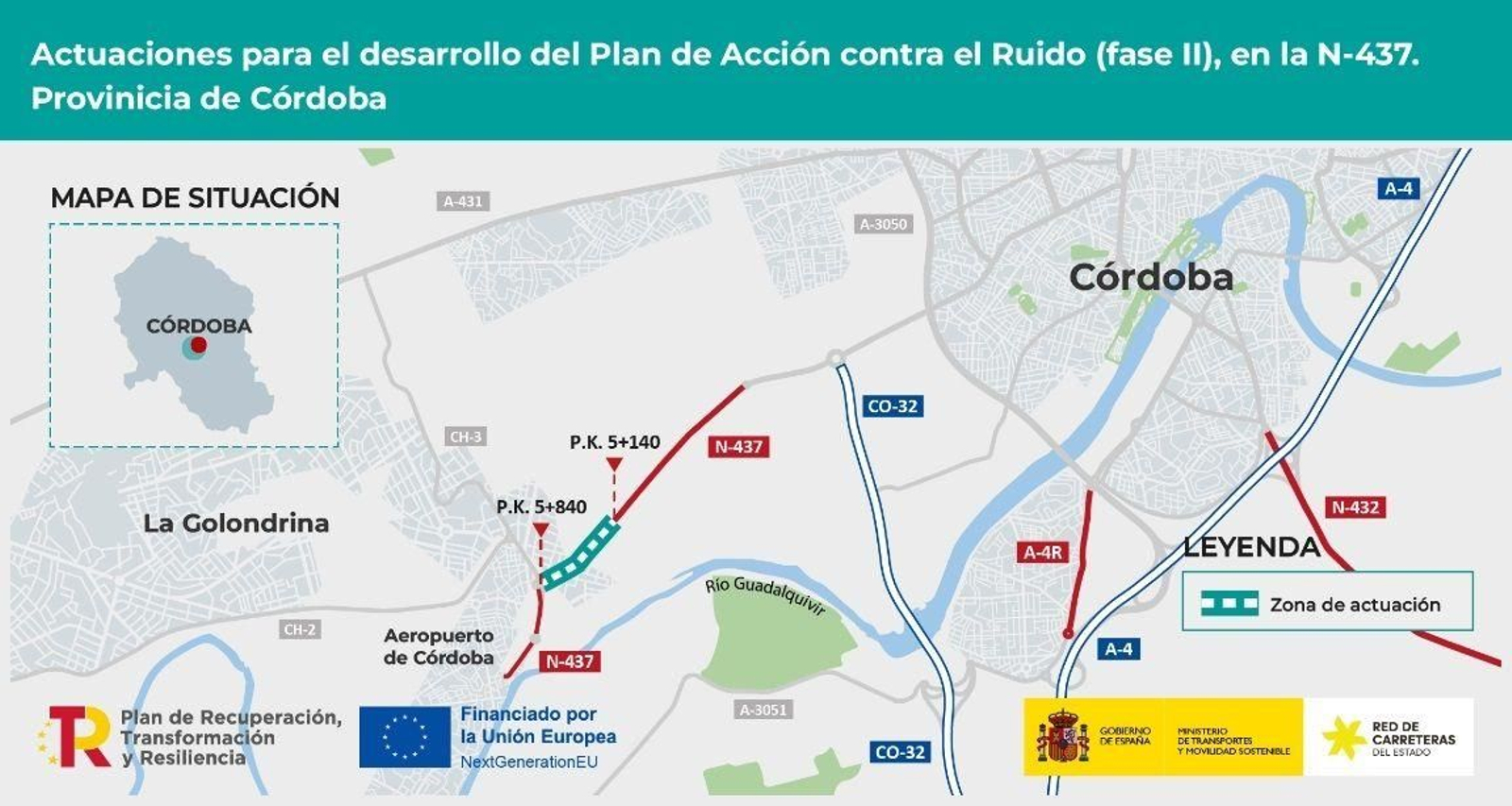 Plano de la obra adjudicada para la intalación de paneles acústicos en la carretera del aeropuerto.