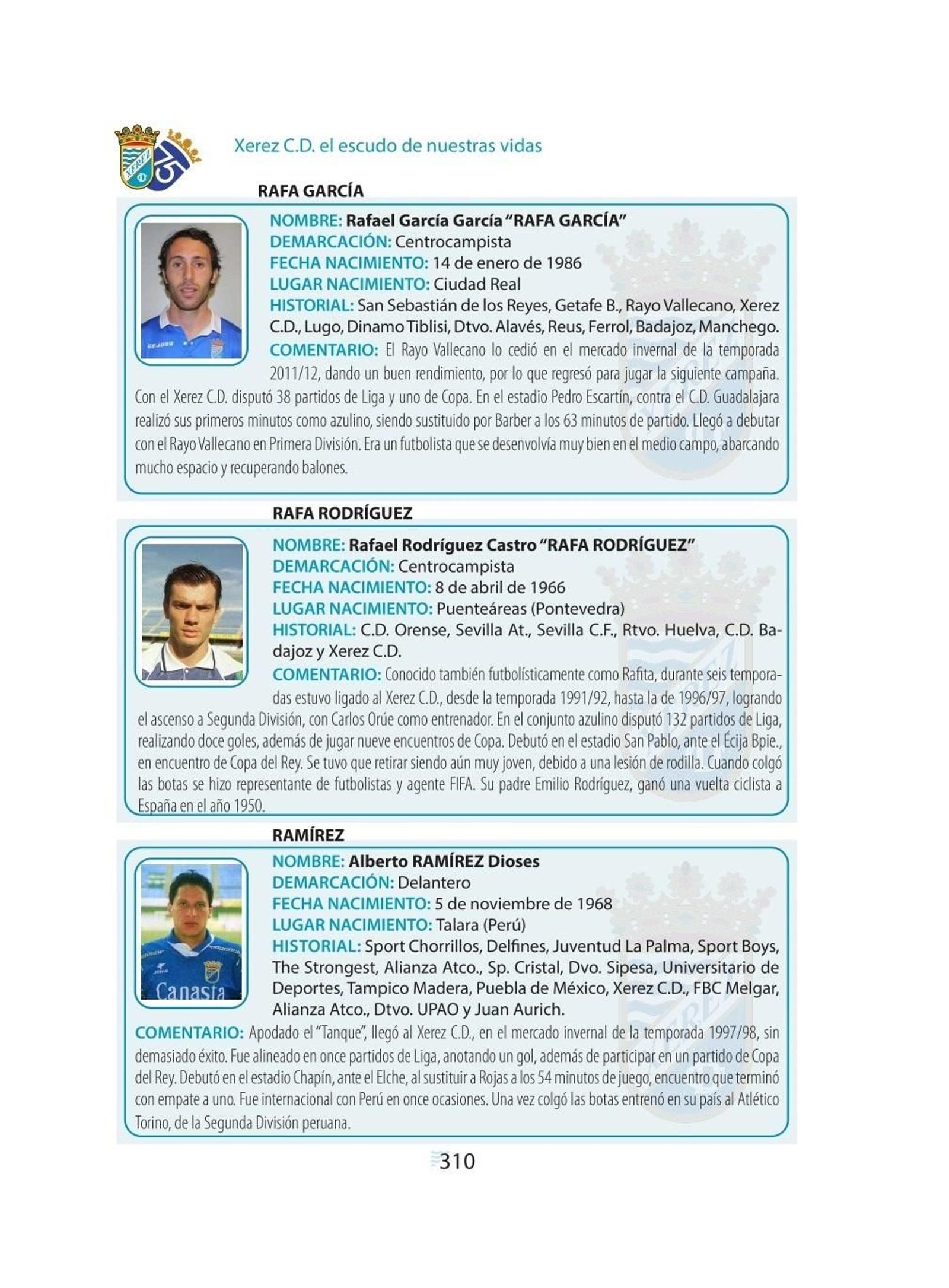 Una página de las páginas del libro con datos de jugadores.