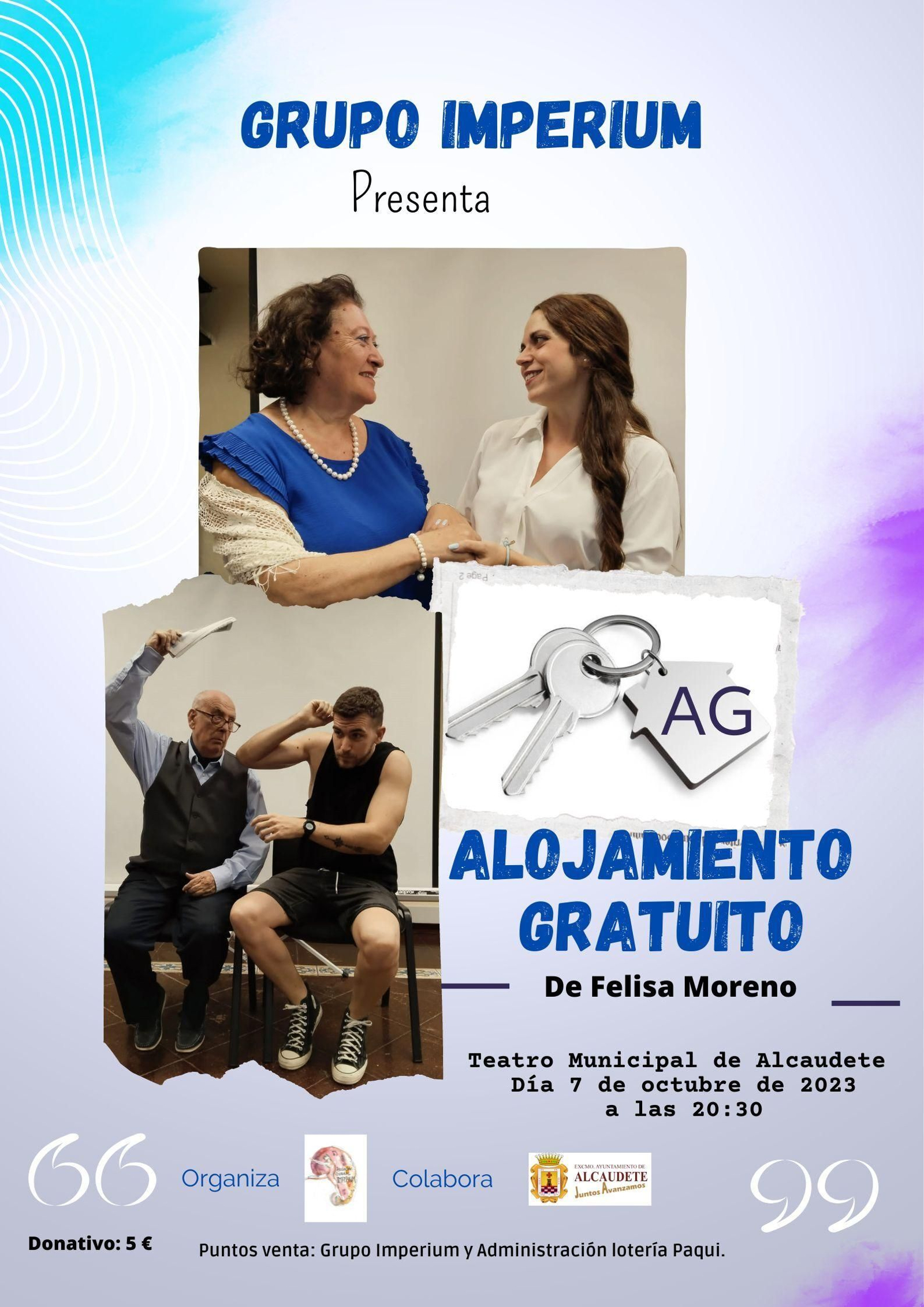 Cartel de la obra 'Alojamiento Gratuito' que se pondrá en escena este sábado en Alcaudete.