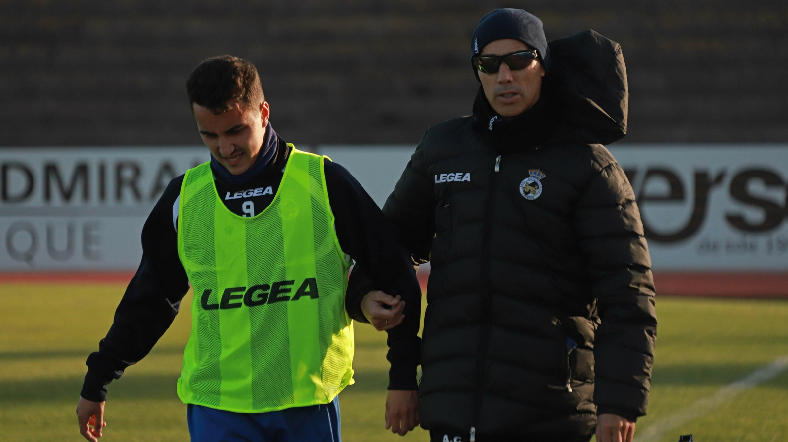 Antonio Calderón junto a Abdellaoui en su primer entrenamiento como técnico de la Balona.