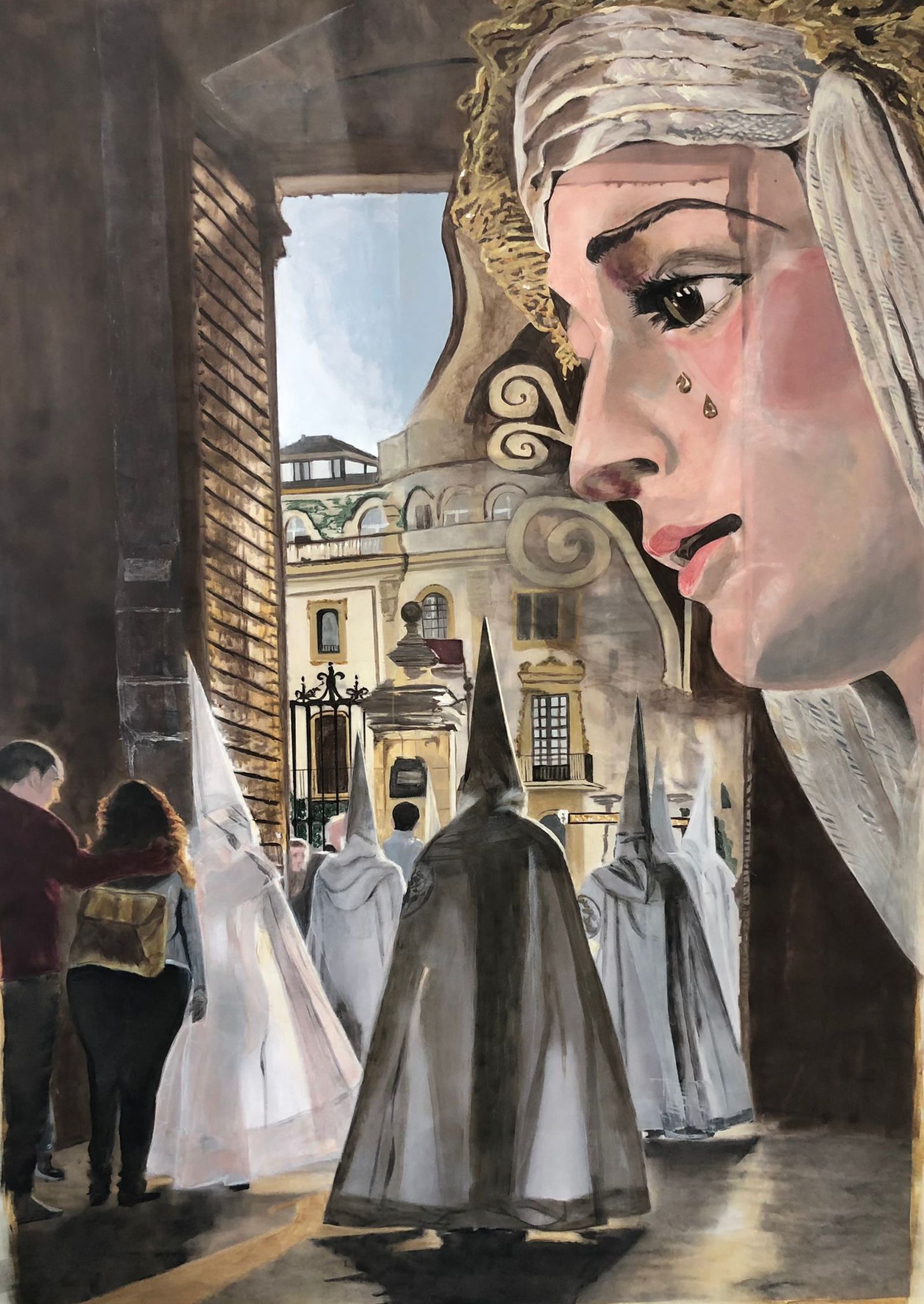 Imágenes de algunas de las obras de la iniciativa 'Balcones Cofrades' de la Hermandad de la Borriquita de Huelva