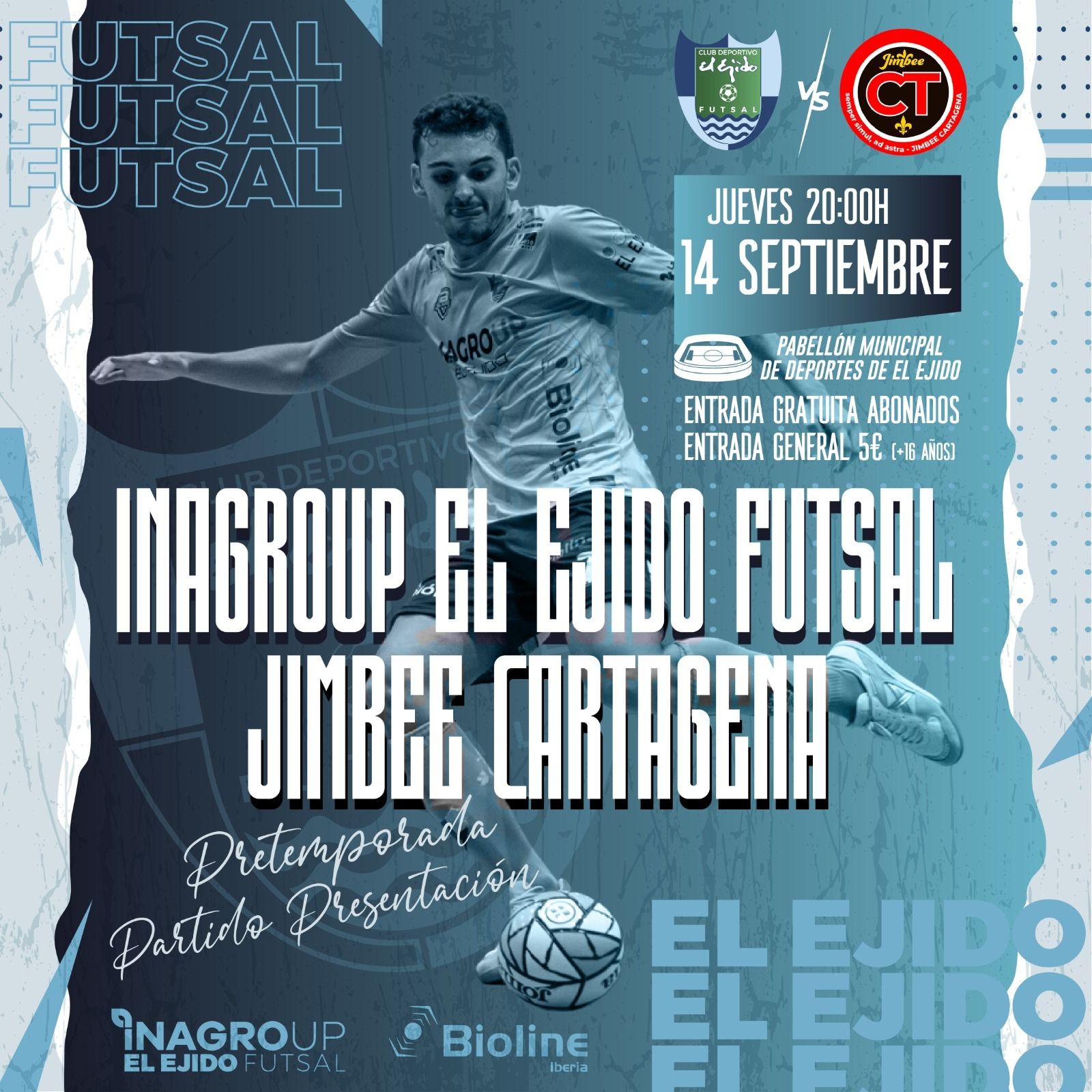 Cartel con el que El Ejido Futsal su último amistoso de pretemporada frente a Jimbee Cartagena.