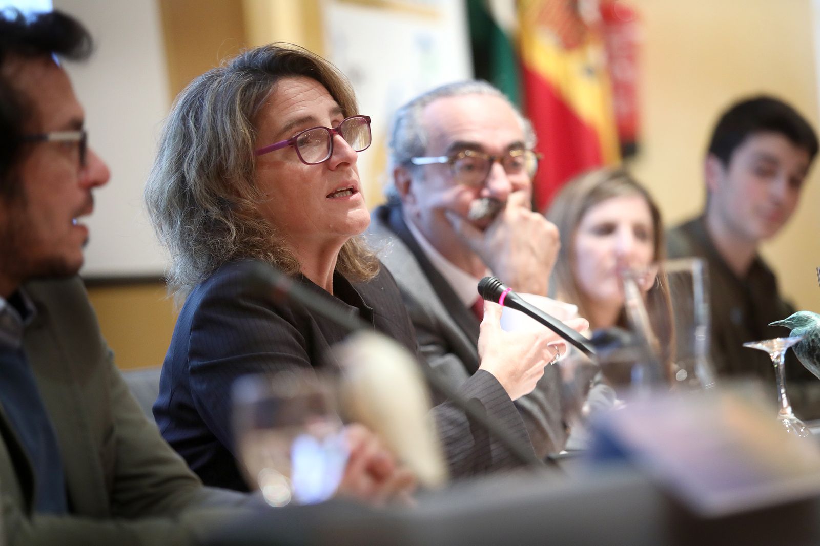 Teresa Ribera, rodeada por José María González, Florentino de Lope, Irene García y Alejandro Quecedo.