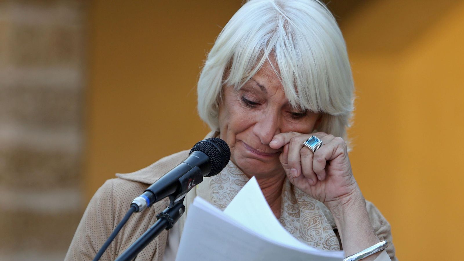 Teofila Martinez llora en un acto público en el Castillo de Santa Catalina tres días después de las elecciones municipales de 2015 Teofila Martinez llora en un acto público en el Castillo de Santa Catalina tres días después de las elecciones municipales de 2015