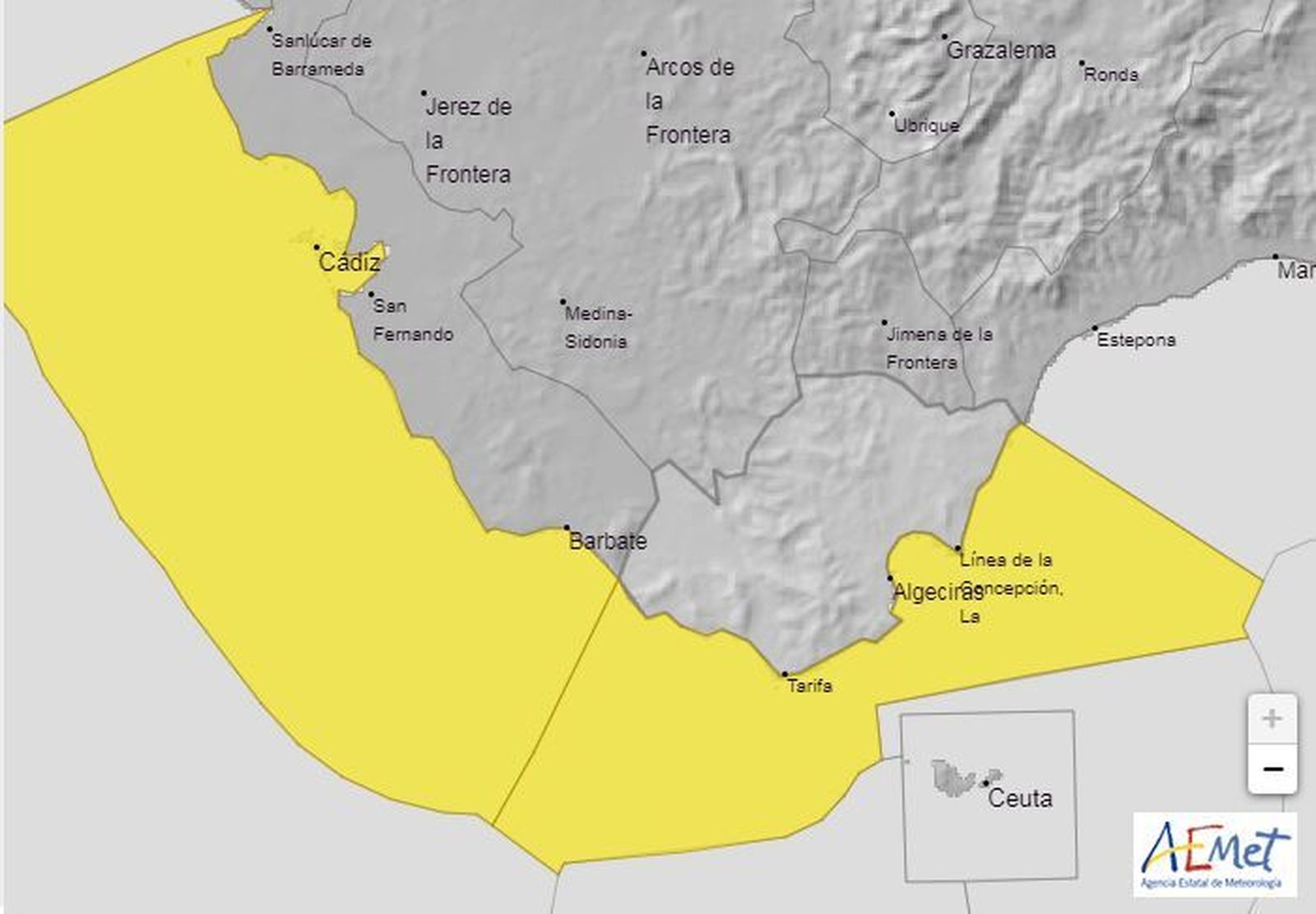 La alerta amarilla afectará a toda la costa gaditana.