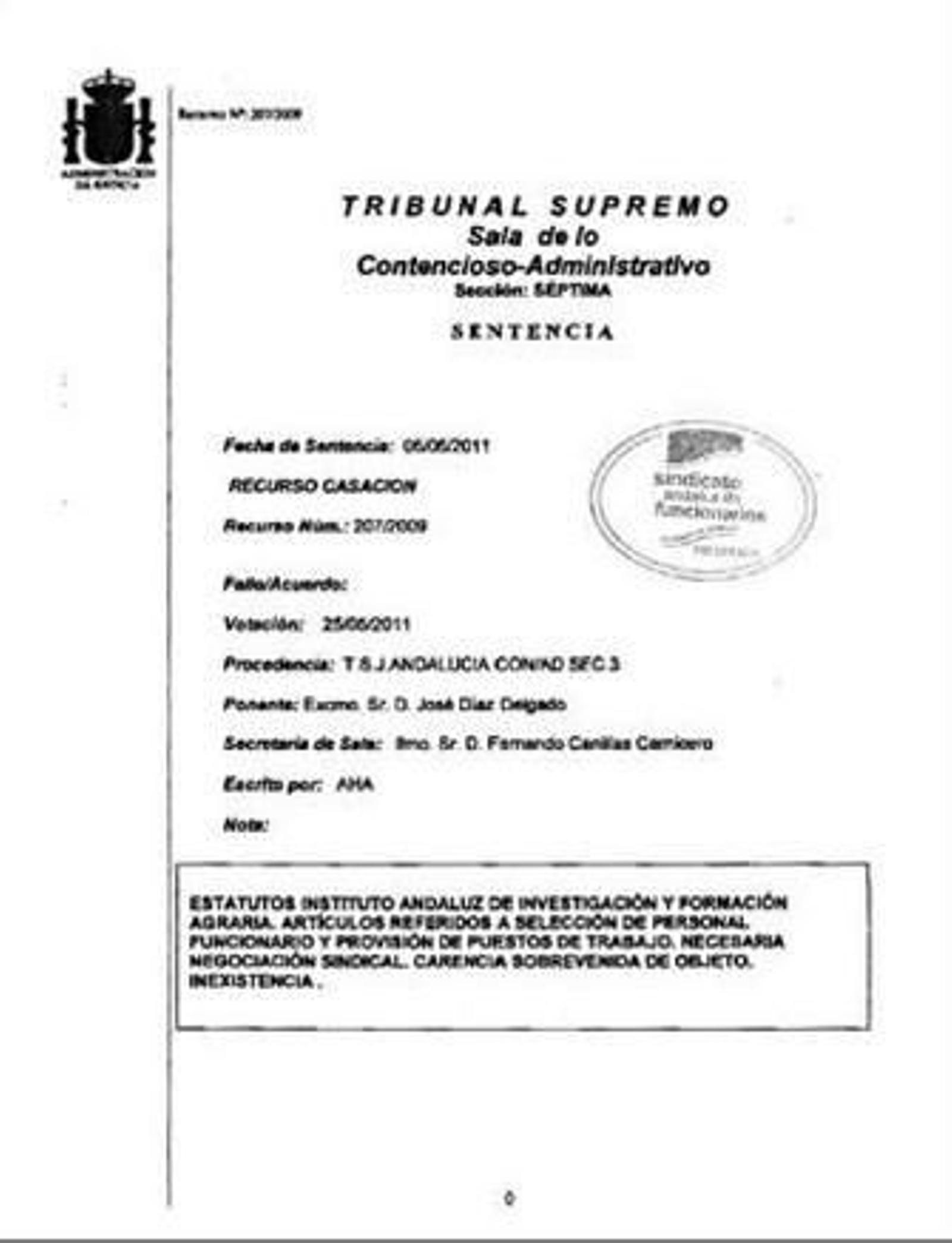 El Sindicato de Funcionarios tumba los estatutos del IFAPA y gana otra batalla