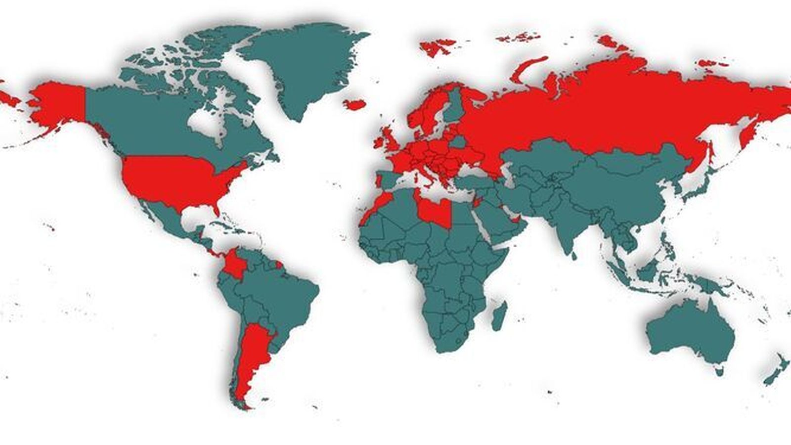 En rojo, los países a los que se les exigirá la PCR en origen a los viajeros