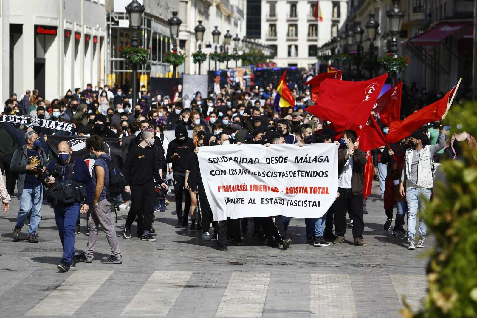 La manifestación recorre la calle Marqués de Larios.