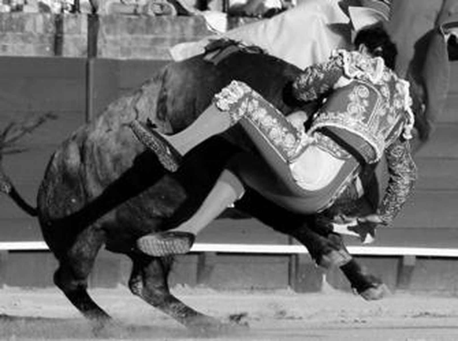 Pepín Liria, en una tarde épica, en la primera cogida, a portagayola, que sufrió en el toro de su despedida.