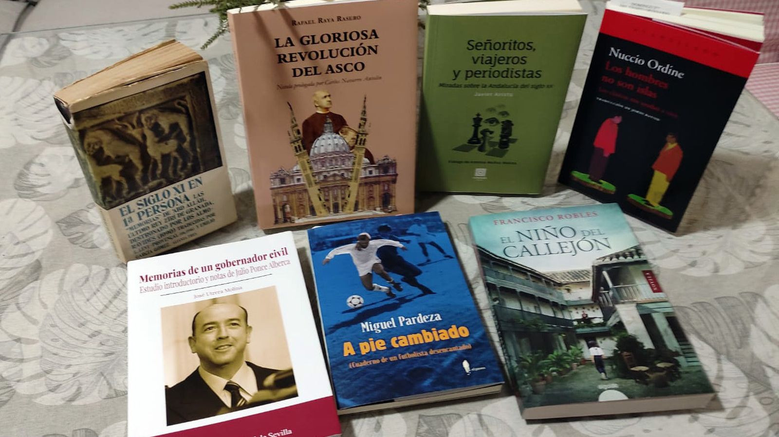 Varios libros adquiridos en la librería de Ignacio Sánchez Meléndez, que se acaba de jubilar.