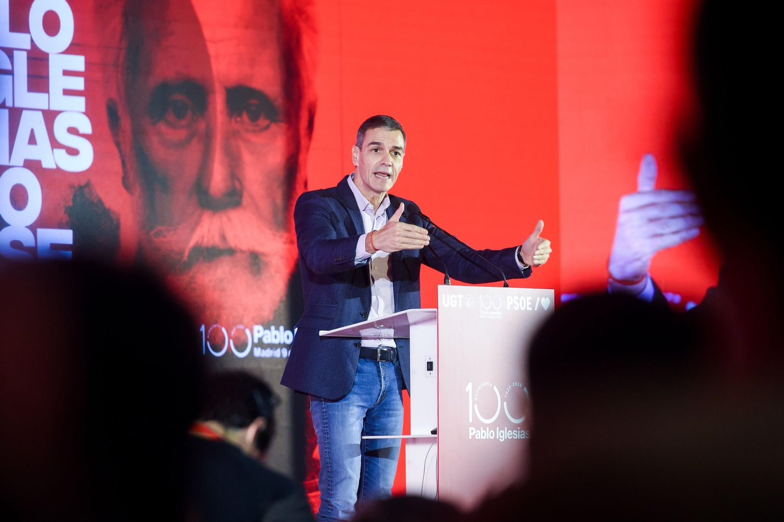 Pedro Sánchez interviene en el acto por el centenario de UGT y del PSOE, Pablo Iglesias Posse.