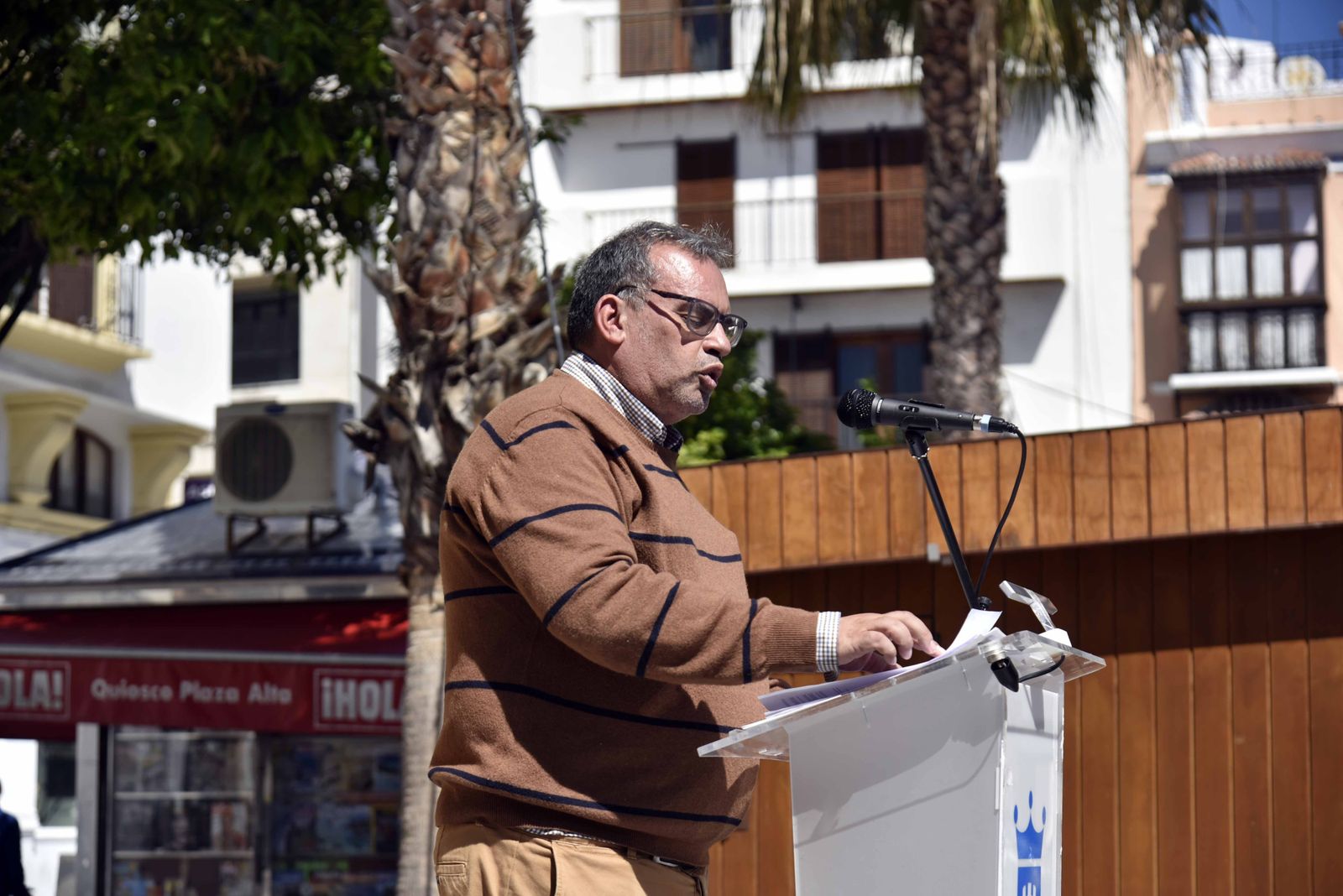 Juan Emilio Ríos durante el pregón de la Feria del Libro.