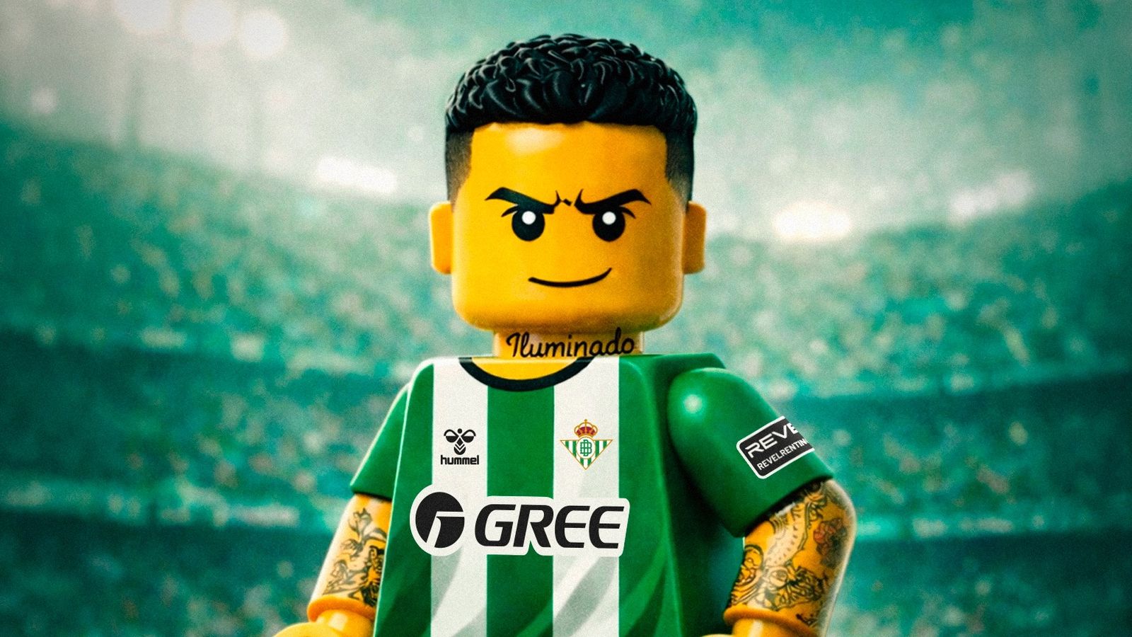 Antony emulando un LEGO en la publicación del Real Betis