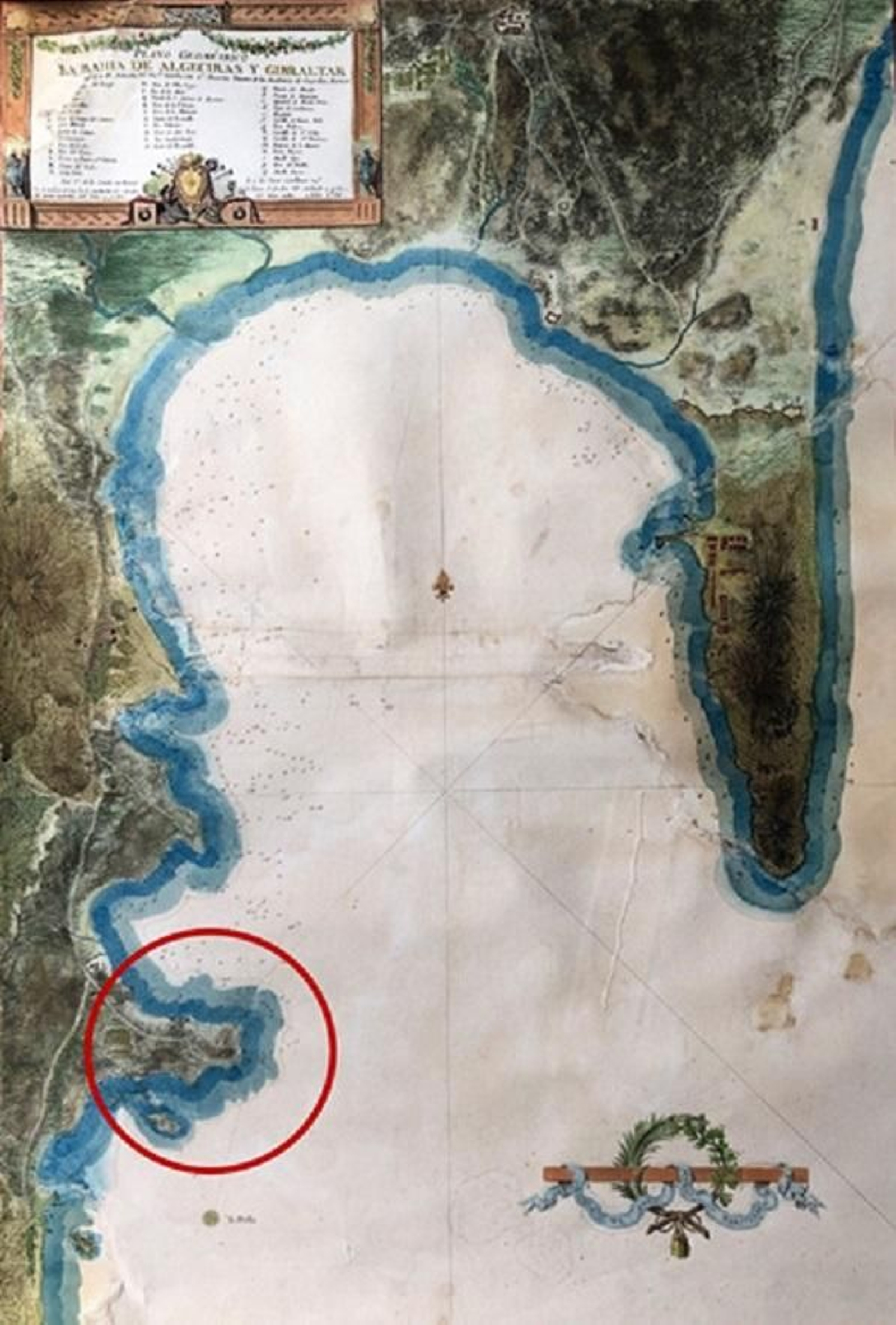 La ubicación del fuerte, representada en la famosa carta náutica de la Bahía de Algeciras, obra del brigadier Vicente Tofiño (1789). La ubicación del fuerte, representada en la famosa carta náutica de la Bahía de Algeciras, obra del brigadier Vicente Tofiño (1789).
