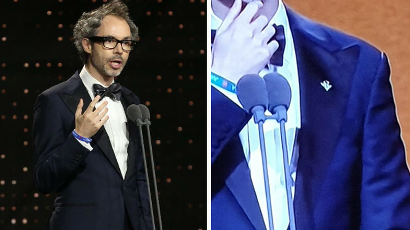 James Rhodes y un detalle de su pin.