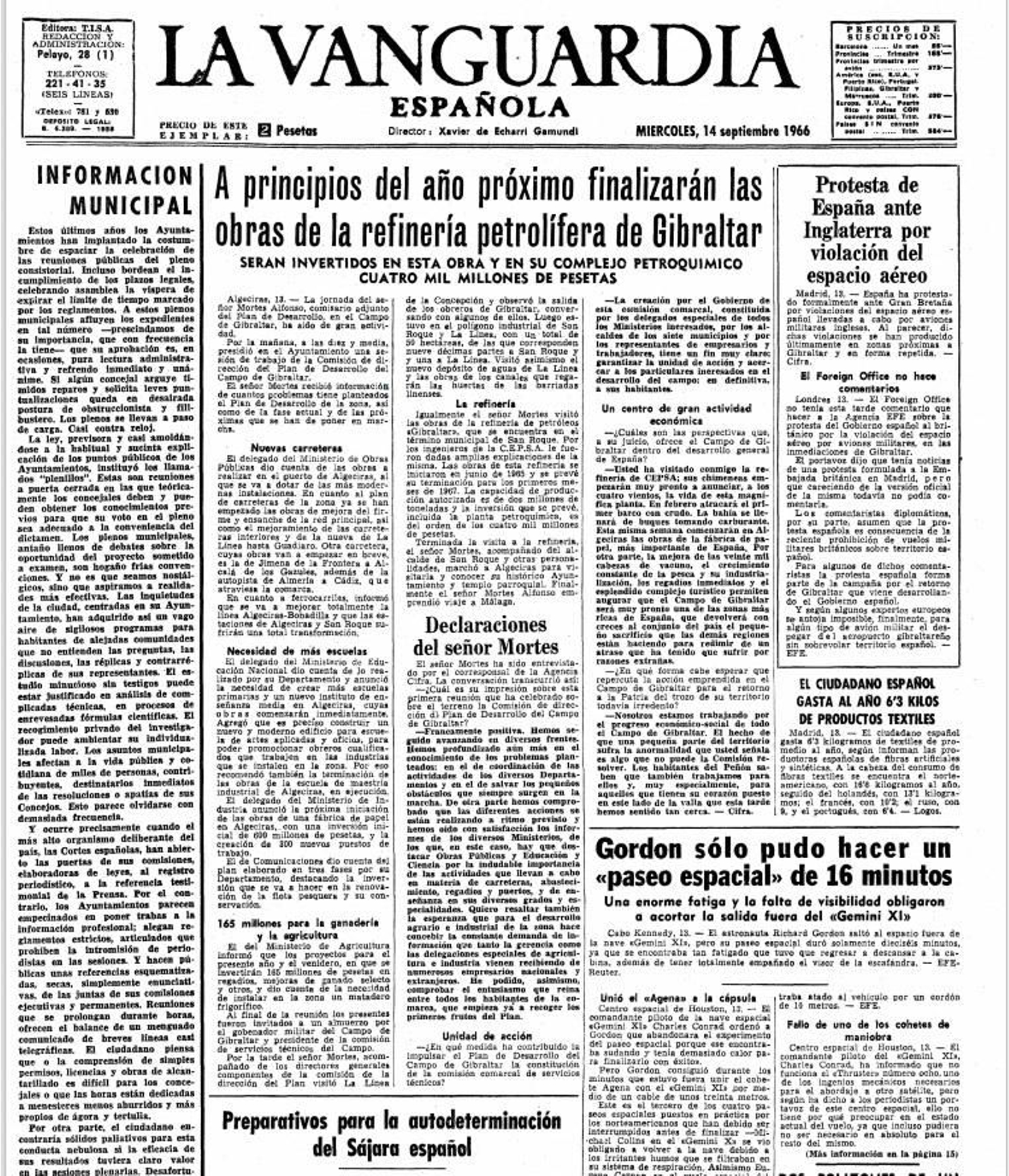 Recorte de prensa sobre la construcción de la refinería de San Roque tras el cierre de la verja.