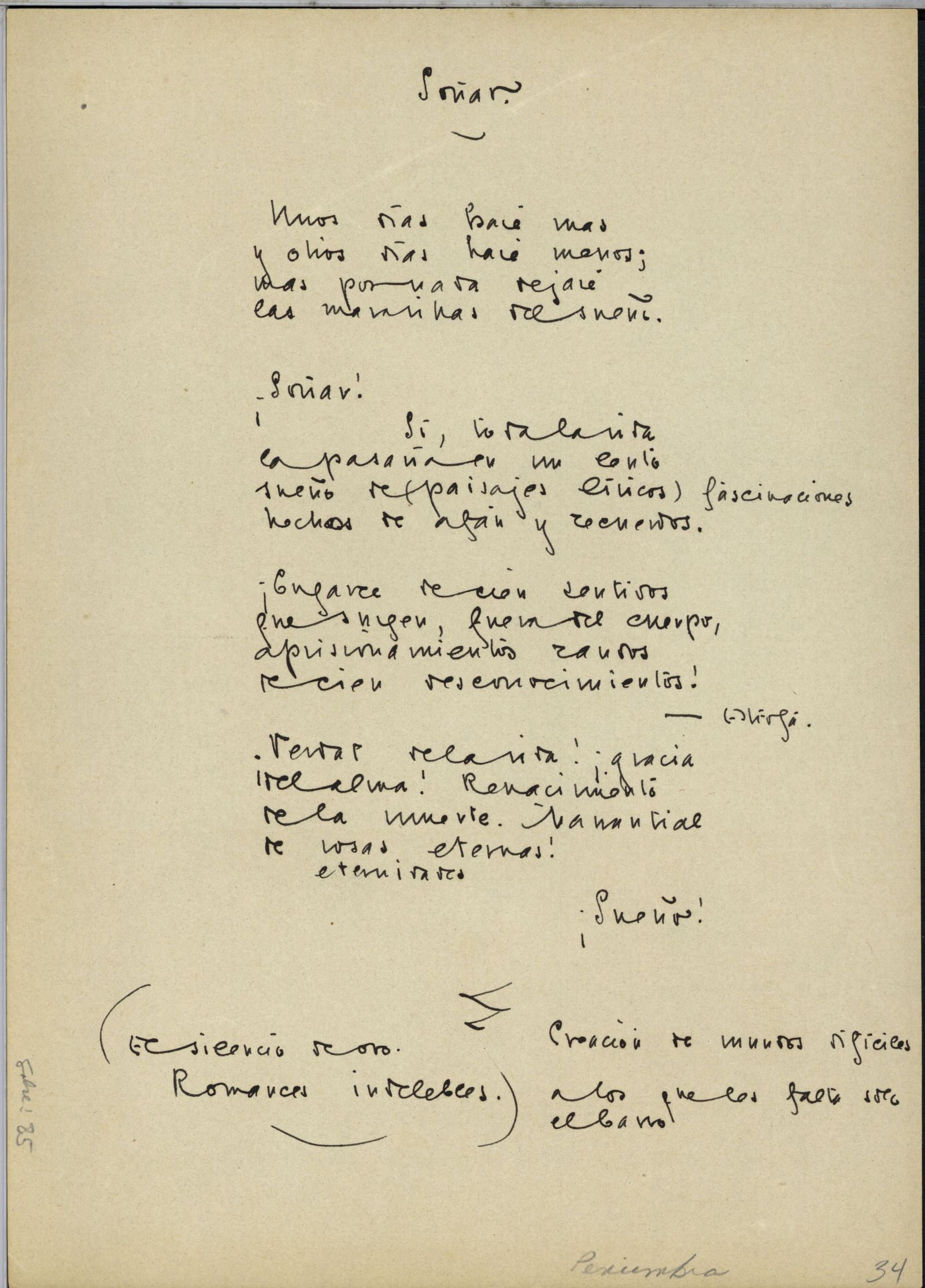 Inéditos. Portadilla de 'El silencio de oro' tal como la planteó el autor y manuscrito de uno de los poemas.