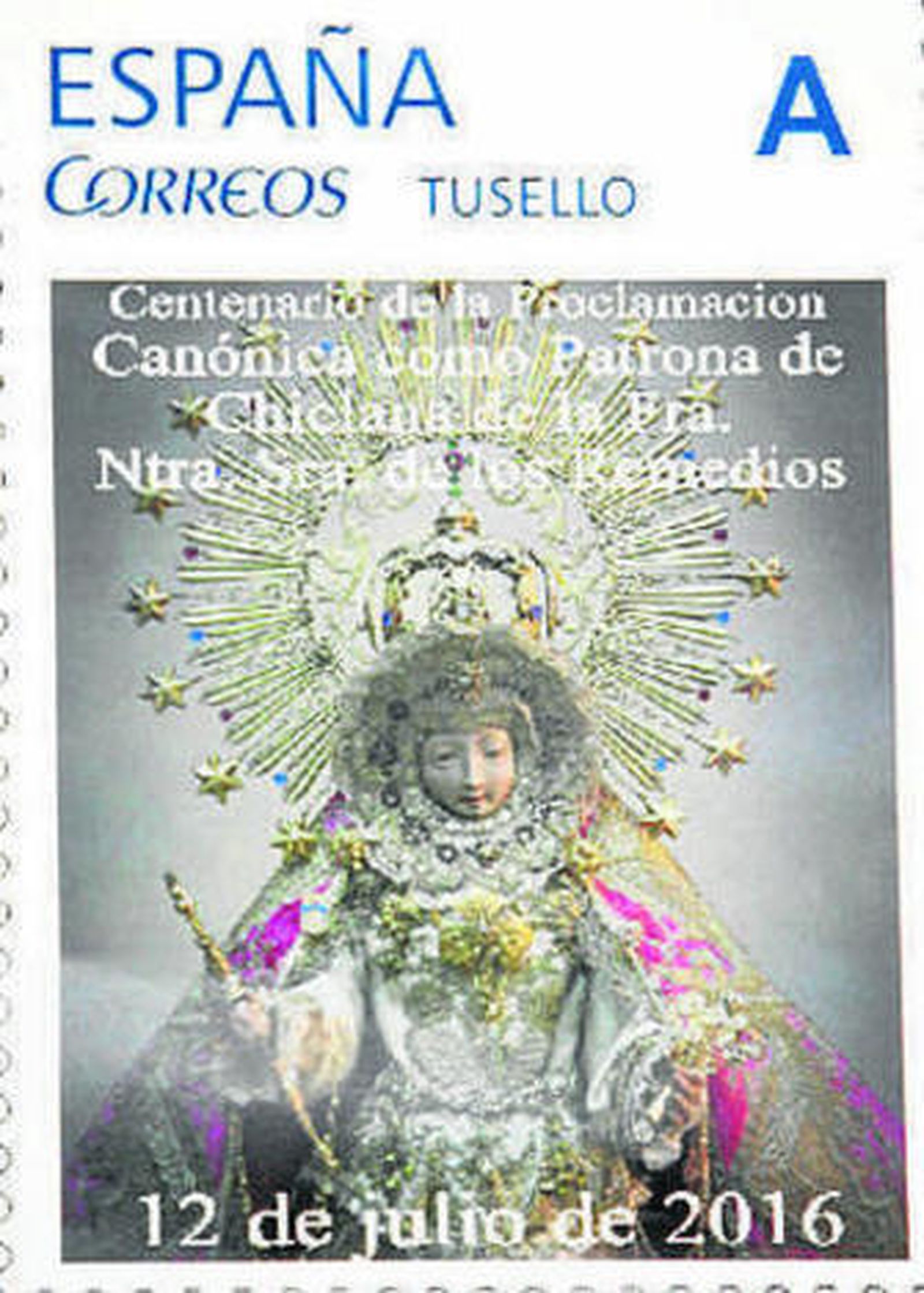 La imagen de la Virgen de los Remedios luce en un sello postal por su centenario