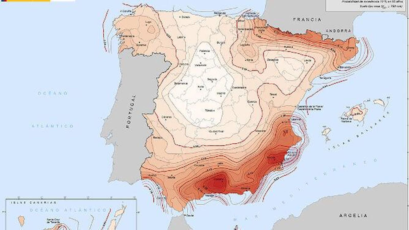 Mapa de peligrosidad sísmica del Instituto Geográfico Nacional.