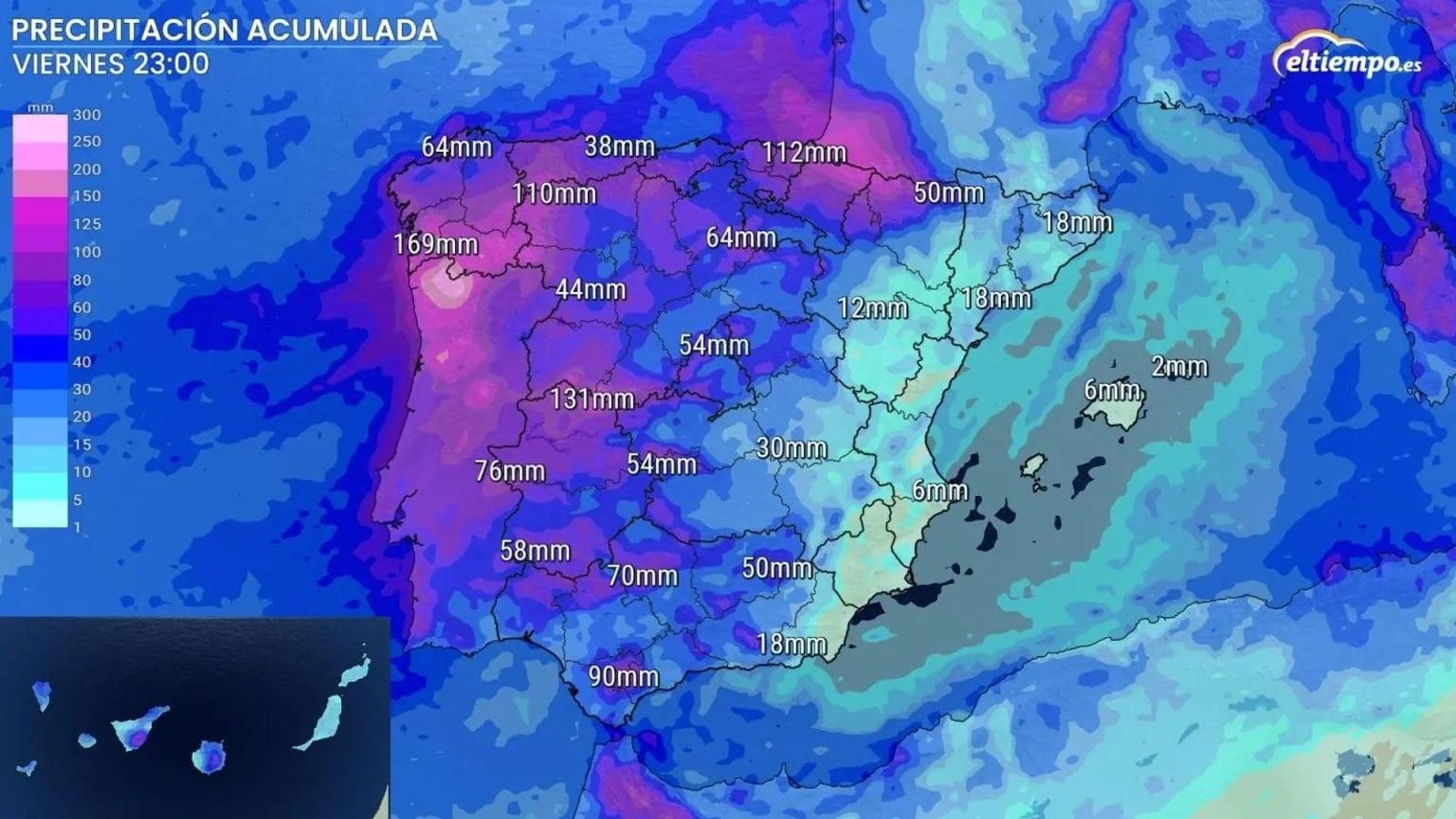 Precipitaciones acumuladas hasta la noche del Viernes Santo.
