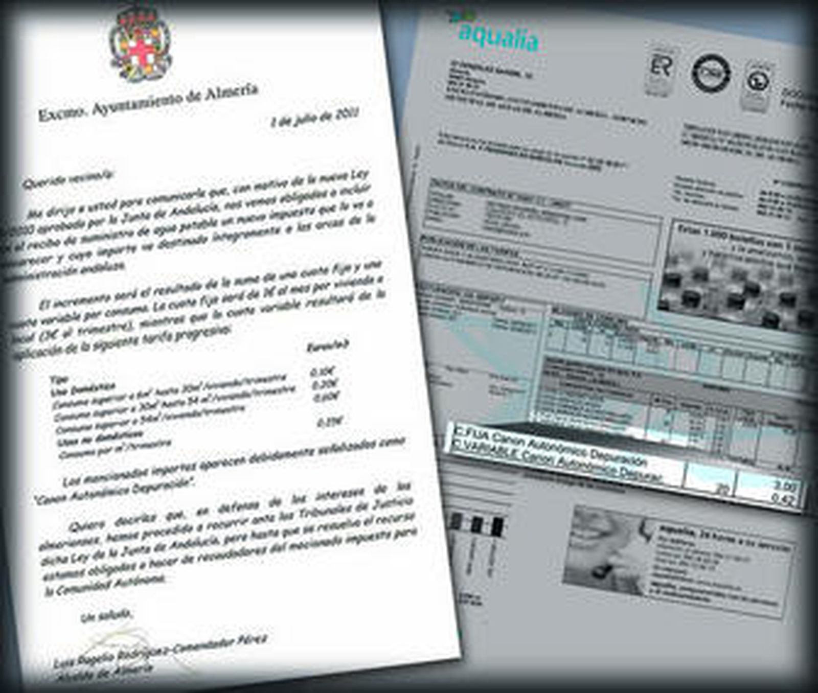 Detalle de la carta enviada por el Alcalde a los consumidores, indicando el nuevo impuesto.