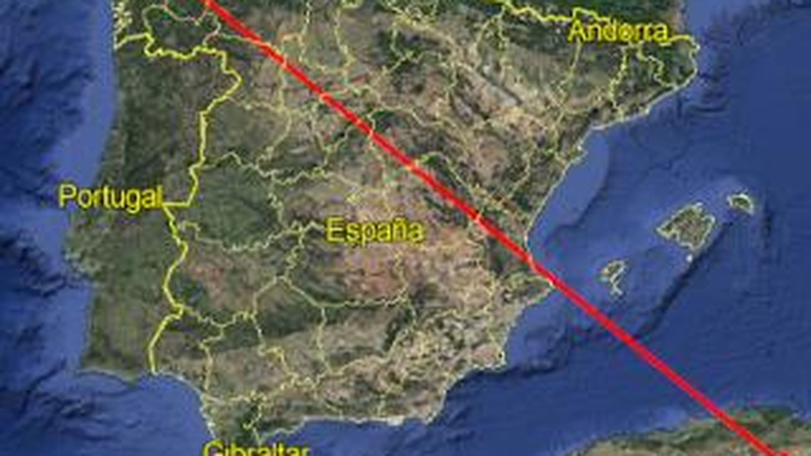 Mapa con la trayectoria de la bola de fuego.